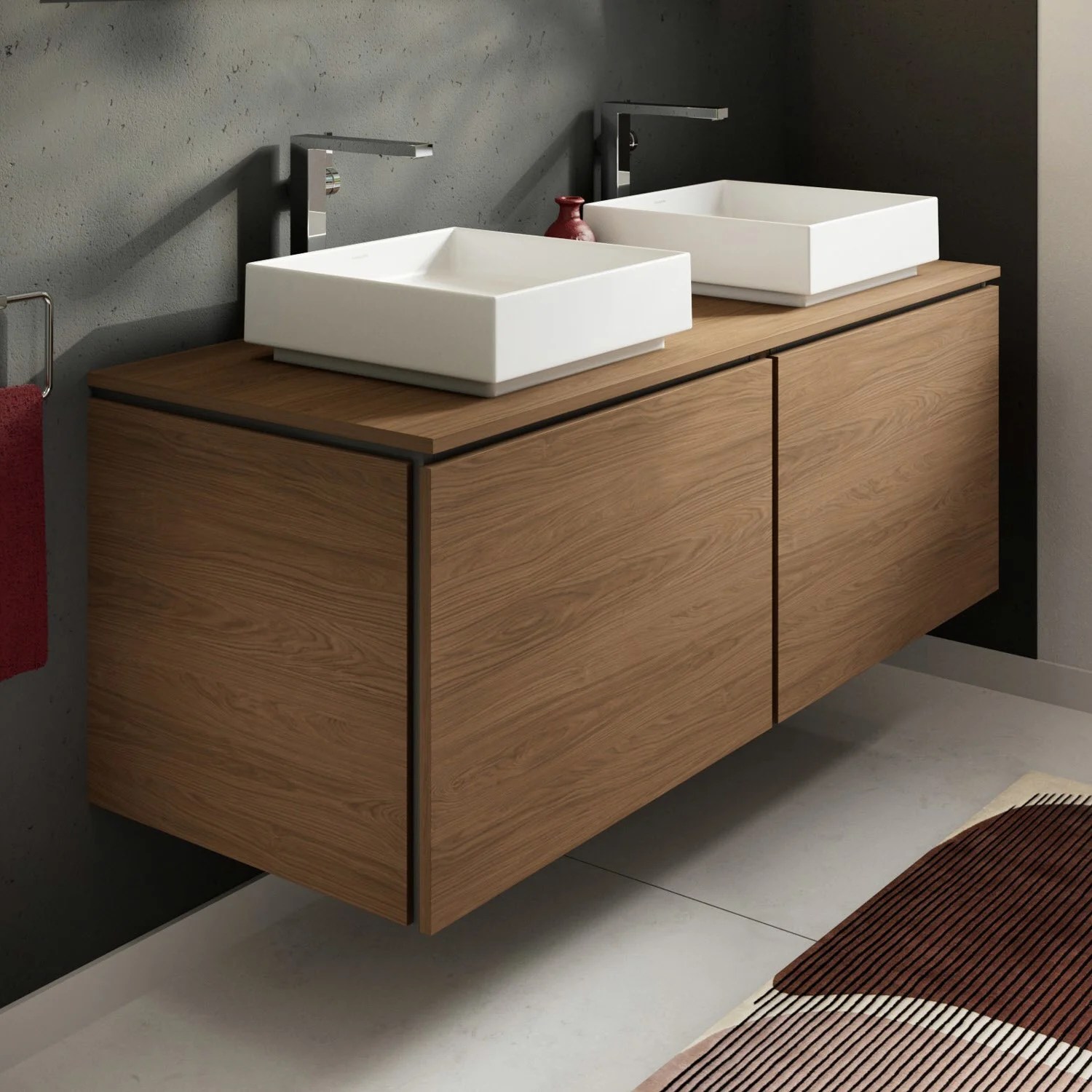 hansgrohe Xilesa E konsola 137,5 x 55 cm z 2 okrągłymi wycięciami po lewej i prawej stronie, przeznaczona do umywalków nablatowych bez otworu na baterię Zdjęcie 2