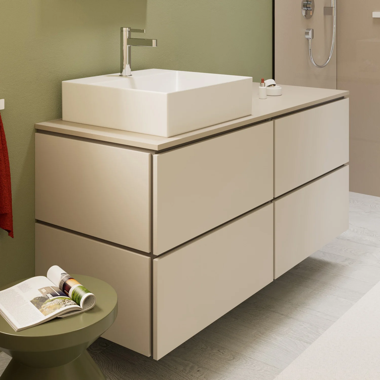 hansgrohe Xilesa E Konsole 137,5 x 55 cm mit Ausschnitt eckig links für Aufsatzwaschtisch geschliffen Bild 2