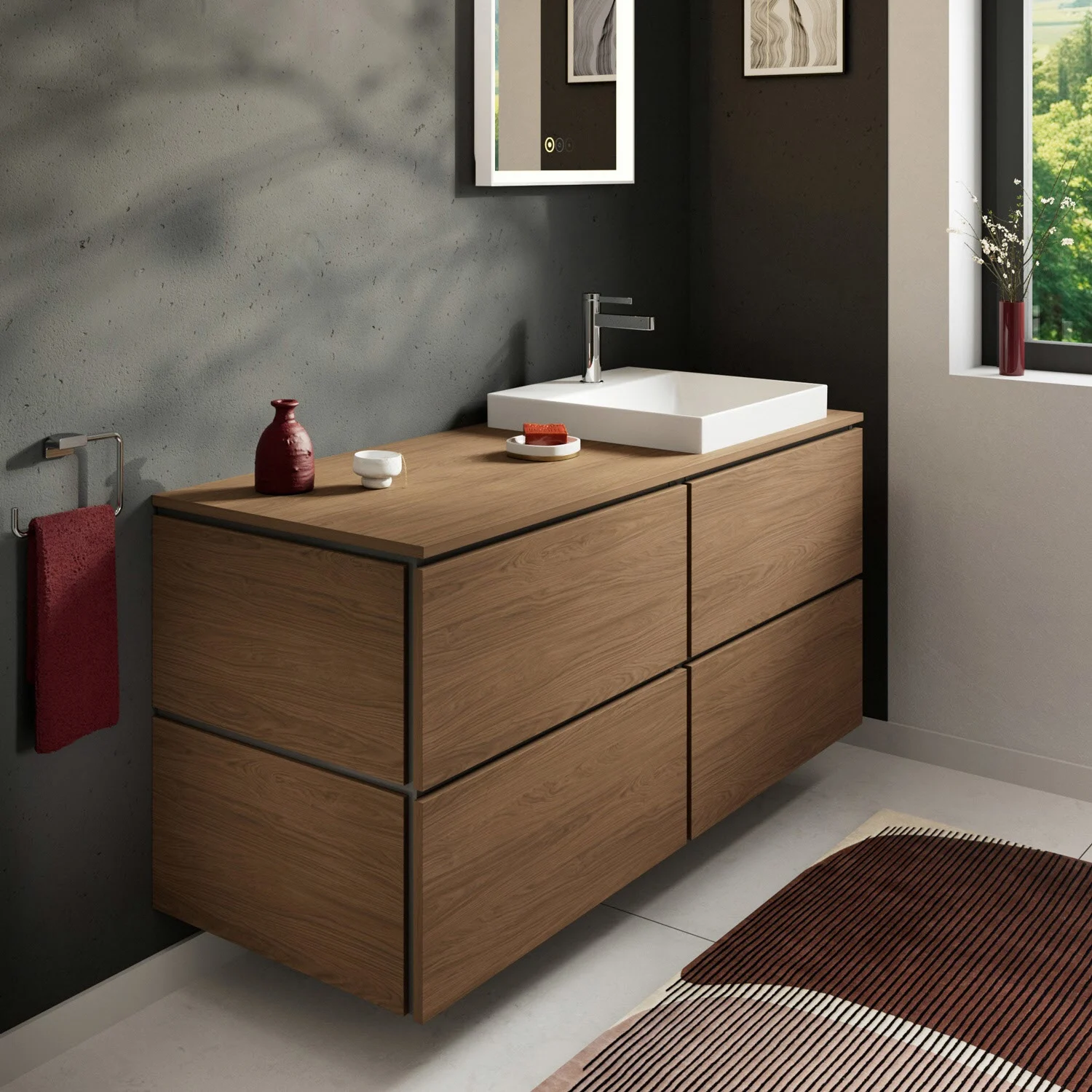 Konsola Hansgrohe Xilesa E 137,5 x 55 cm z prostokątnym wycięciem po prawej stronie do umywalki nablatowej, szlifowana Zdjęcie 3