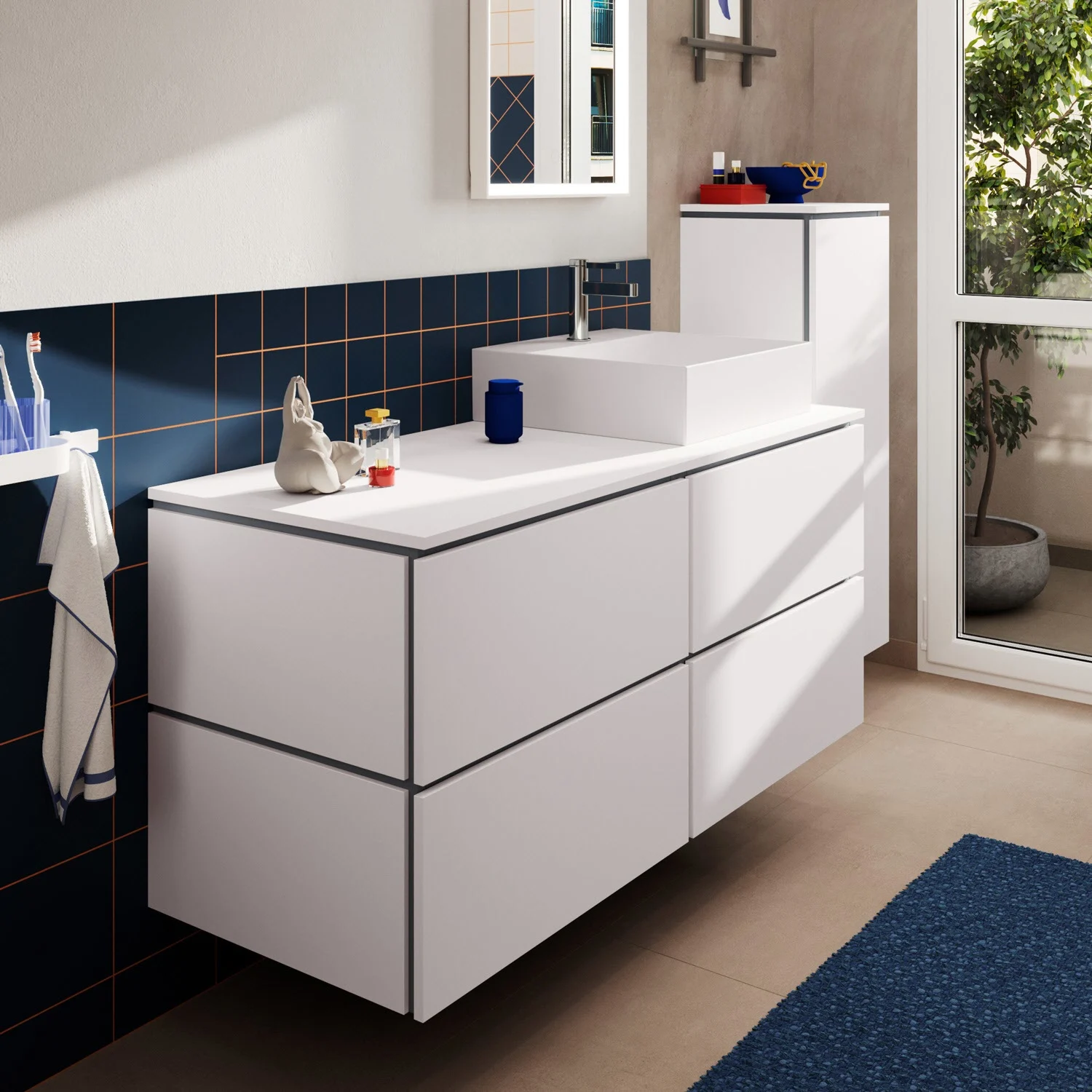 Konsola Hansgrohe Xilesa E 137,5 x 55 cm z prostokątnym wycięciem po prawej stronie do Umywalki nablatowej, szlifowana Zdjęcie 3