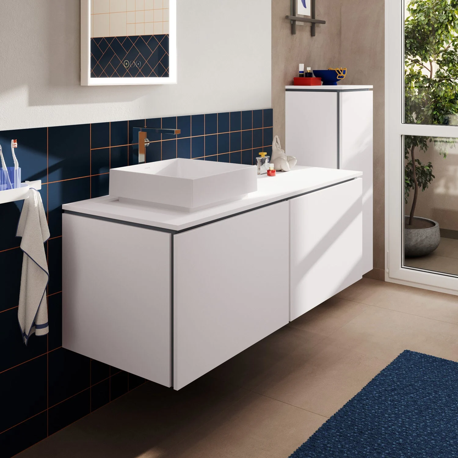 Konsola Hansgrohe Xilesa E 137,5 x 55 cm z okrągłym wycięciem po lewej stronie do umywalki nablatowej bez otworu na baterię Zdjęcie 3