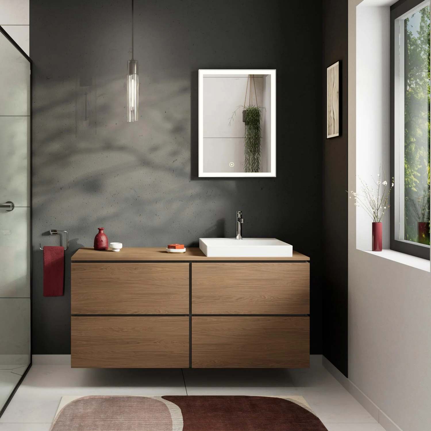 Konsola Hansgrohe Xilesa E 137,5 x 55 cm z prostokątnym wycięciem po prawej stronie do umywalki nablatowej, szlifowana Zdjęcie 5
