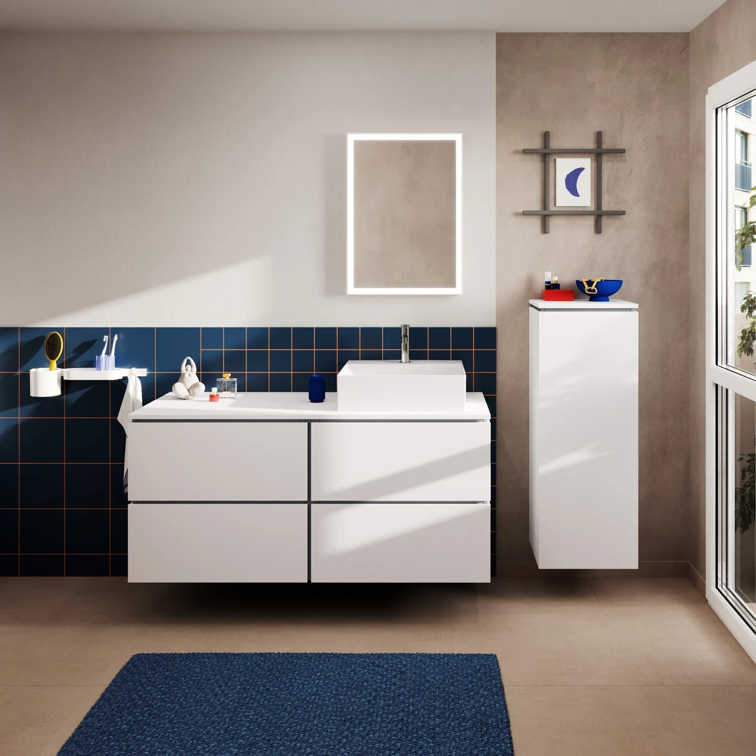 Konsola Hansgrohe Xilesa E 137,5 x 55 cm z prostokątnym wycięciem po prawej stronie do Umywalki nablatowej, szlifowana Zdjęcie 5