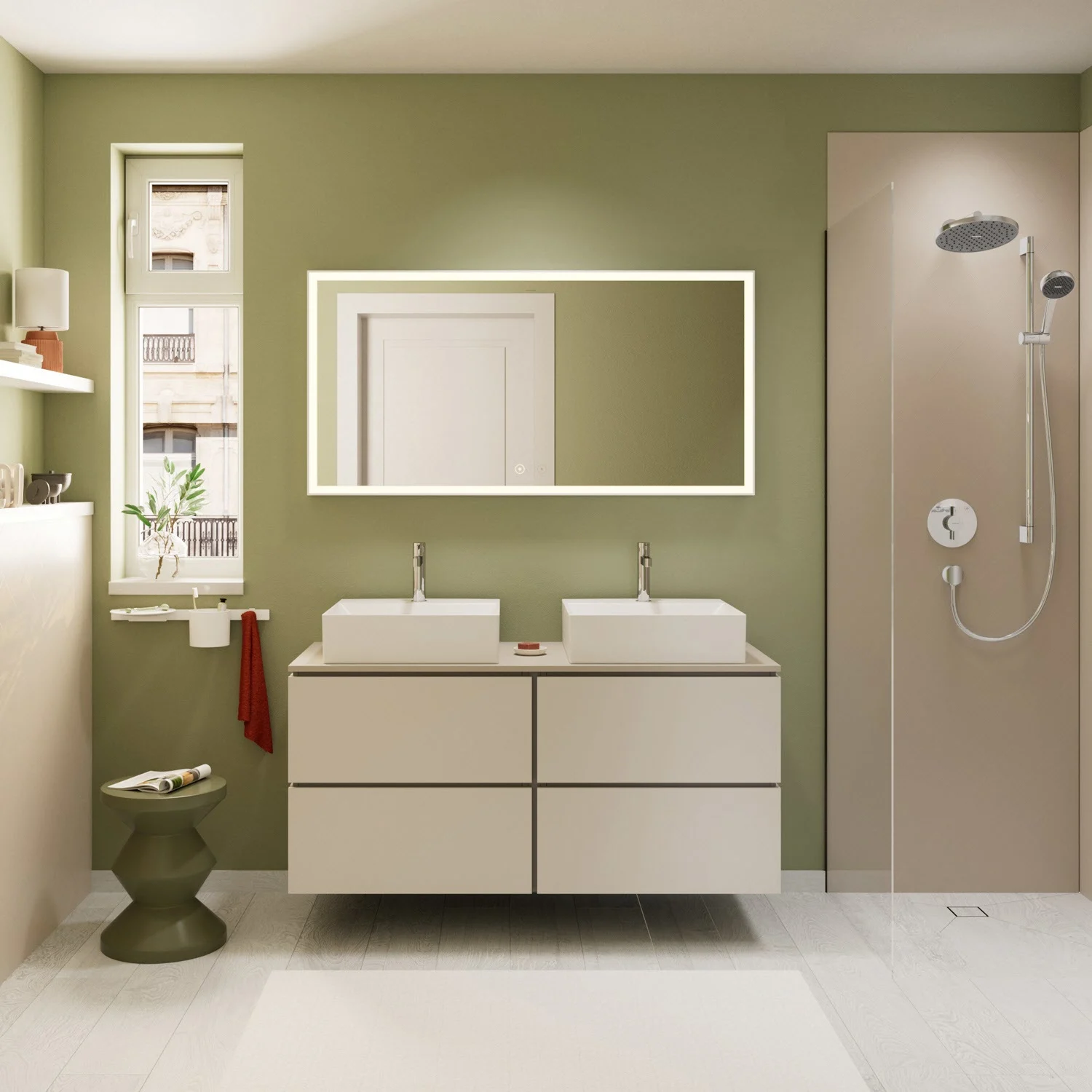 hansgrohe Xilesa E Konsole 137,5 x 55 cm mit 2 Ausschnitten eckig links und rechts für Aufsatzwaschtische geschliffen Bild 5