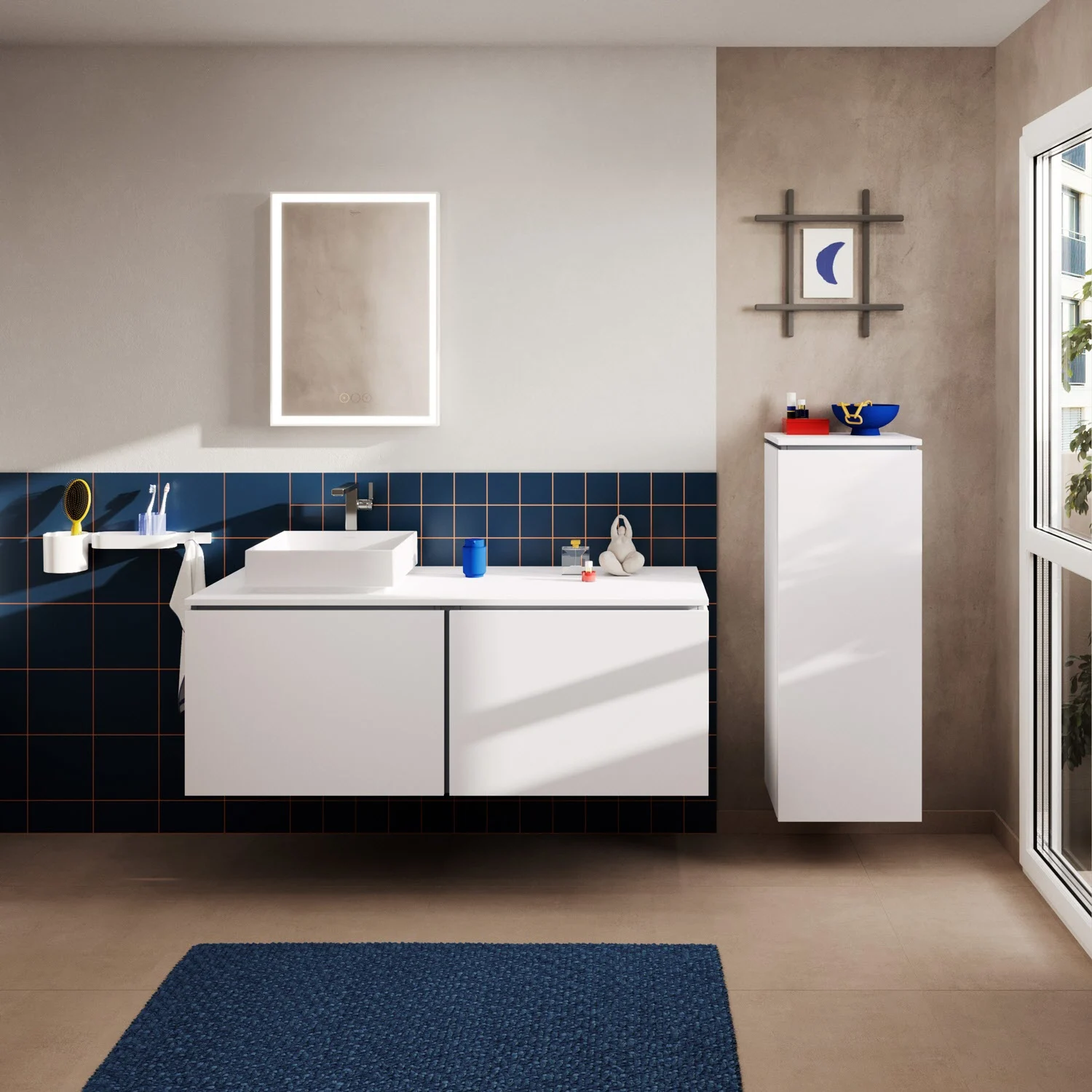 Konsola Hansgrohe Xilesa E 137,5 x 55 cm z okrągłym wycięciem po lewej stronie do umywalki nablatowej bez otworu na baterię Zdjęcie 5