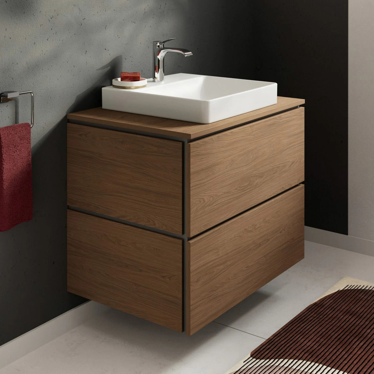 Konsola Hansgrohe Xilesa E 78 x 55 cm z prostokątnym, centralnym wycięciem do Umywalki nablatowej, szlifowana Zdjęcie 2