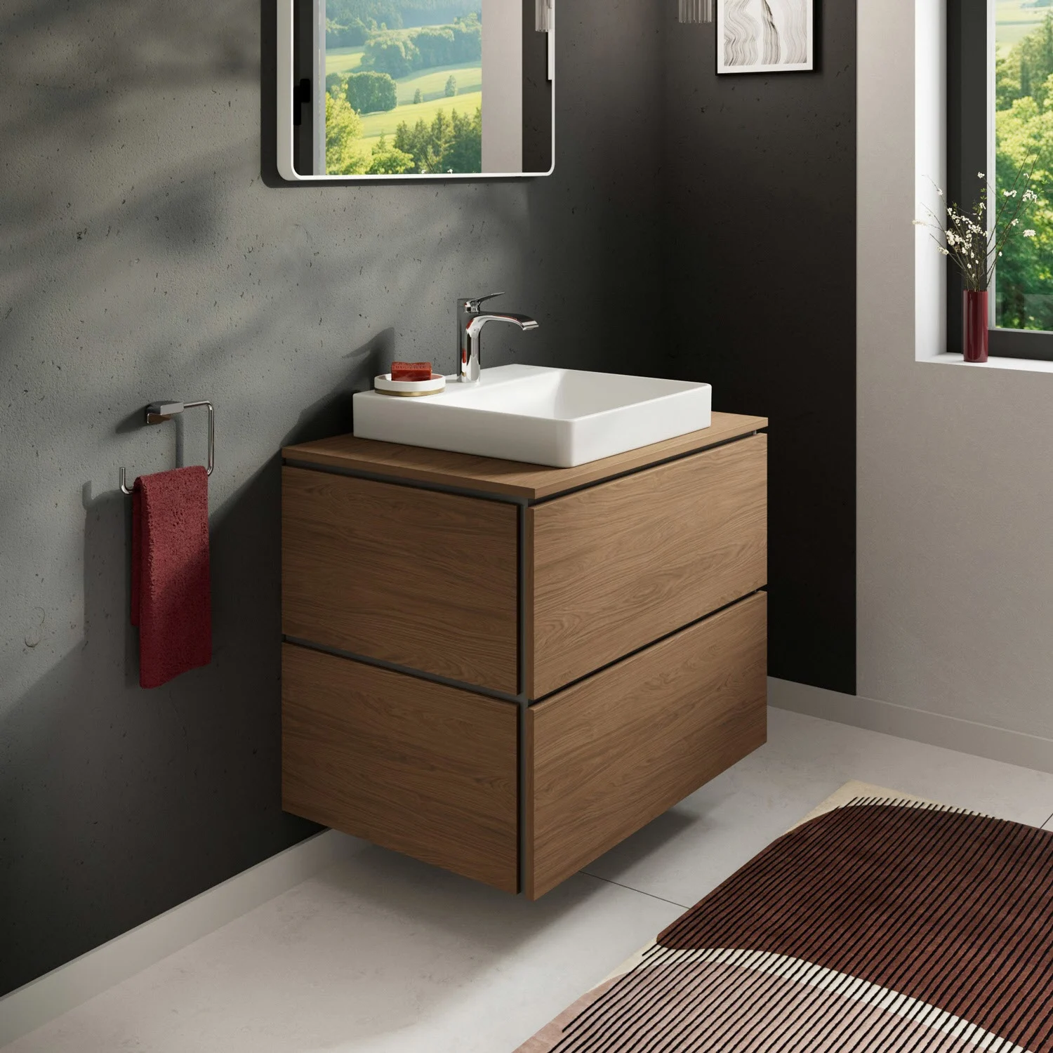 Konsola Hansgrohe Xilesa E 78 x 55 cm z prostokątnym, centralnym wycięciem do Umywalki nablatowej, szlifowana Zdjęcie 3