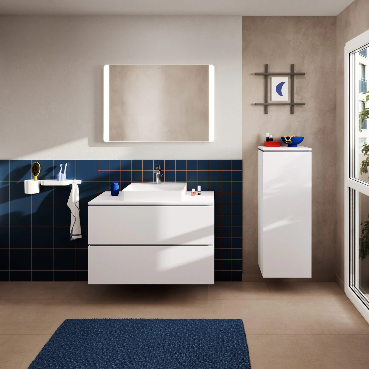 Konsola Hansgrohe Xilesa E 98 x 55 cm z prostokątnym wycięciem pośrodku, przeznaczona do Umywalki nablatowej, szlifowana Zdjęcie 5