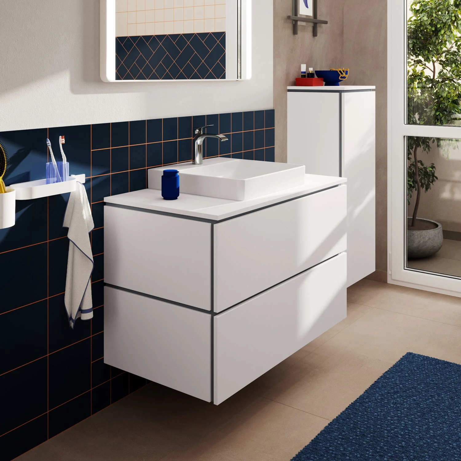 Konsola Hansgrohe Xilesa E 98 x 55 cm z prostokątnym wycięciem pośrodku, przeznaczona do Umywalki nablatowej, szlifowana Zdjęcie 3