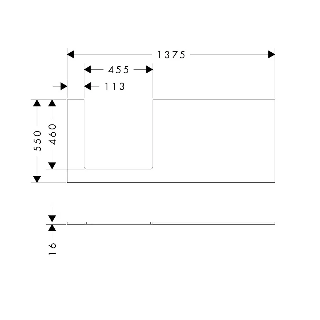 hansgrohe Xilesa E Konsole 137,5 x 55 cm mit Ausschnitt eckig links für Aufsatzwaschtisch geschliffen Bild 4