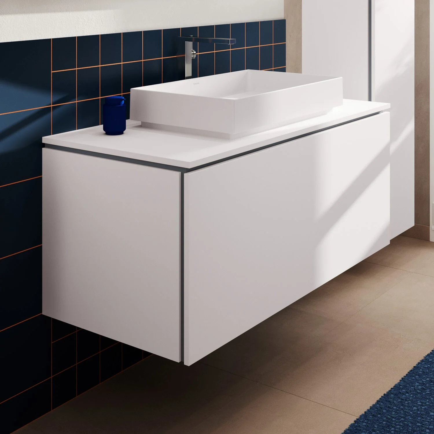 Szafka podumywalkowa Hansgrohe Xilesa E 118 cm z 1 szufladą, do konsoli z wycięciem pośrodku
