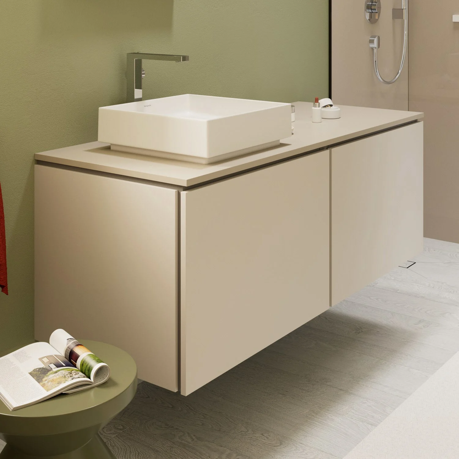 hansgrohe Xilesa E Waschtischunterschrank 137,5 cm mit 2 Auszügen für Konsole mit Ausschnitt