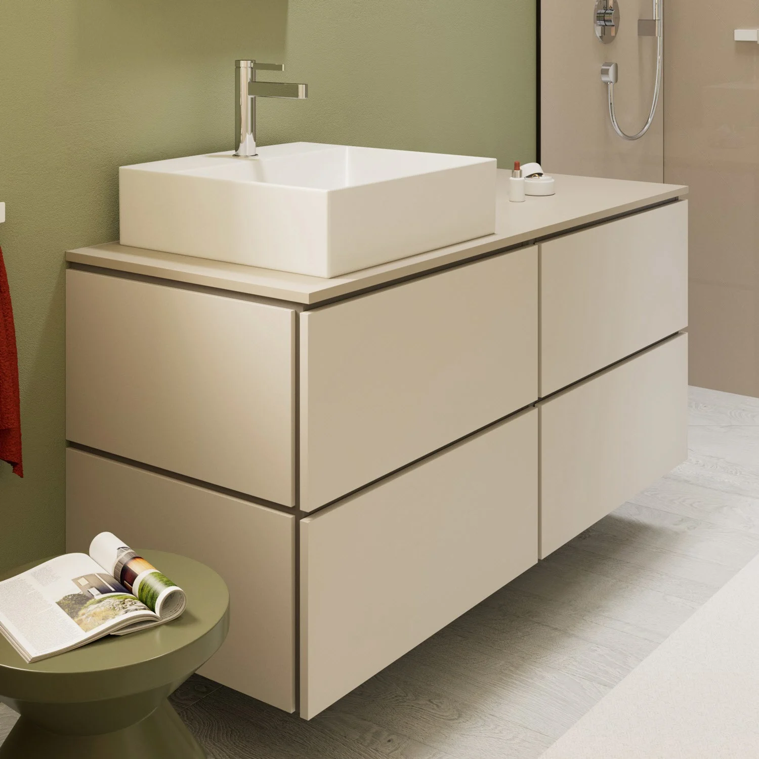 hansgrohe Xilesa E Waschtischunterschrank 137,5 cm mit 4 Auszügen für Konsole mit Ausschnitt