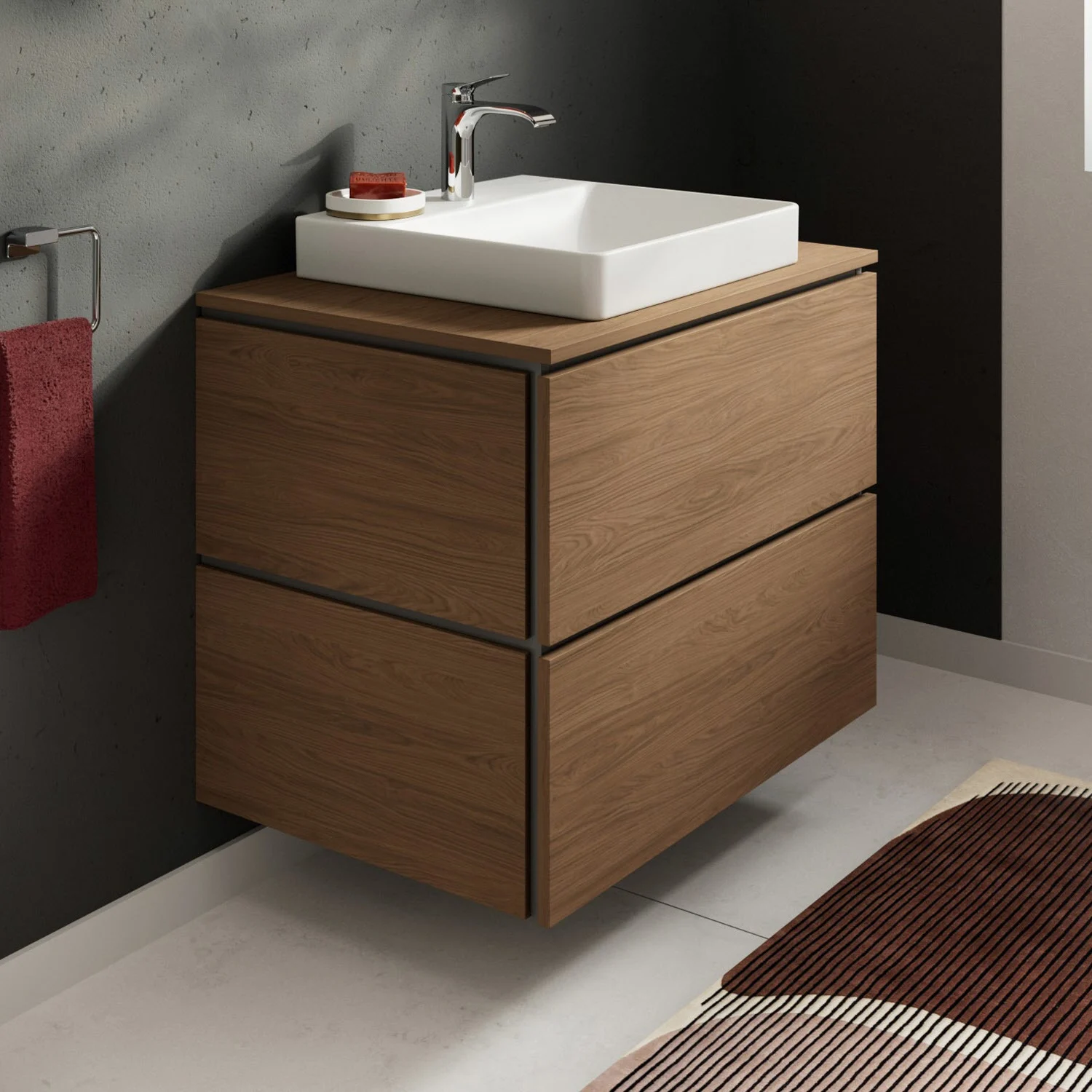 Szafka podumywalkowa Hansgrohe Xilesa E 78 cm z 2 szufladami, do konsoli z wycięciem pośrodku