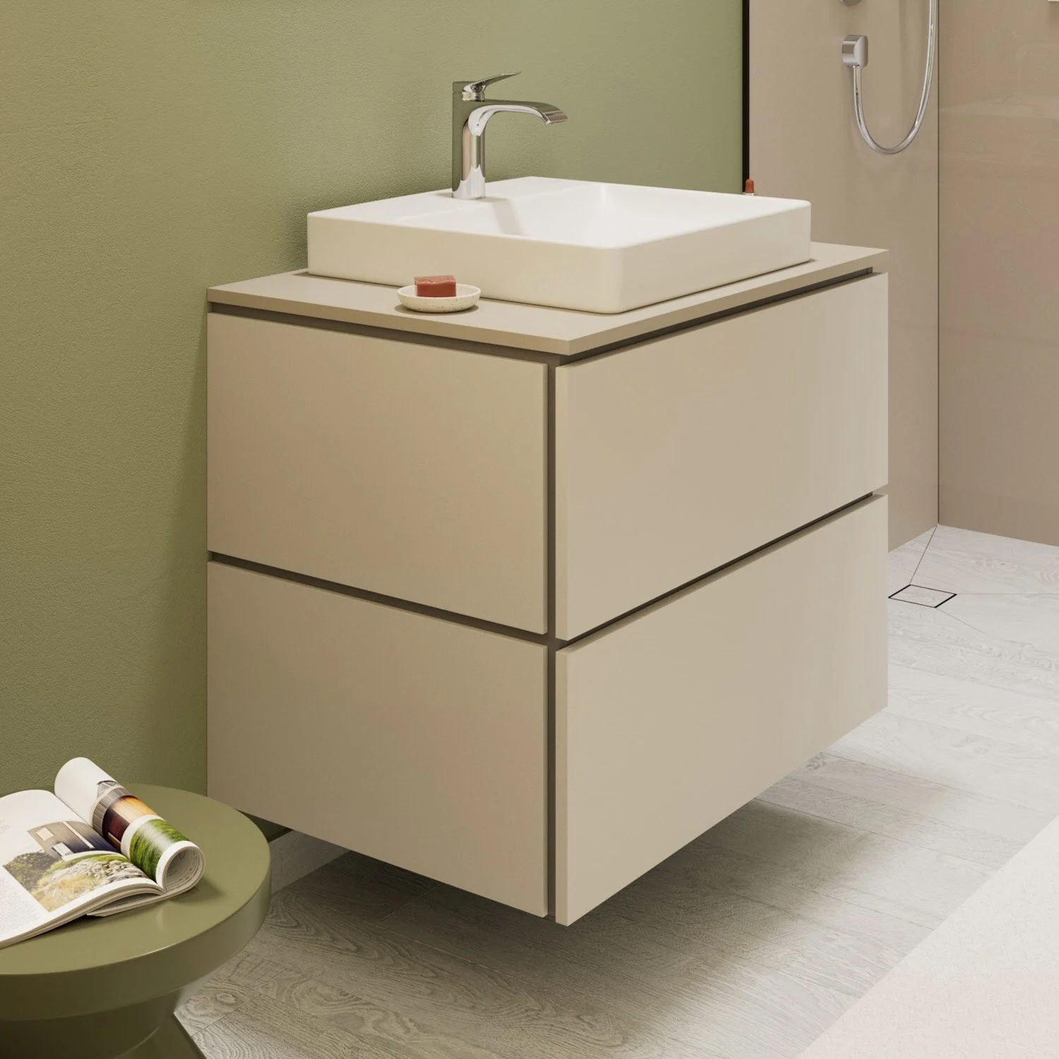 hansgrohe Xilesa E Waschtischunterschrank 78 cm mit 2 Auszügen für Konsole mit Ausschnitt mittig