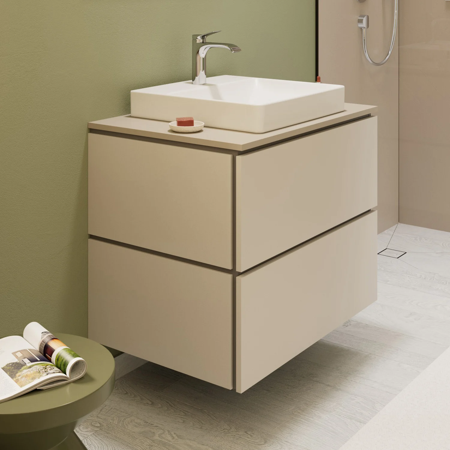hansgrohe Xilesa E Waschtischunterschrank 78 cm mit 2 Auszügen und Push Open Funktion für Konsole mit Ausschnitt mittig