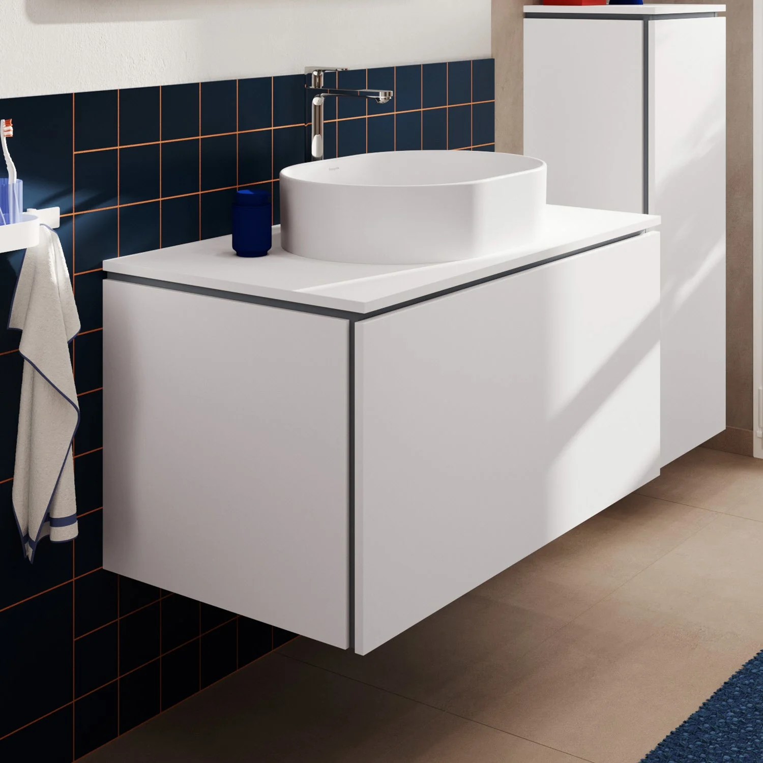 Szafka podumywalkowa Hansgrohe Xilesa E 98 cm z 1 szufladą, do konsoli z wycięciem pośrodku