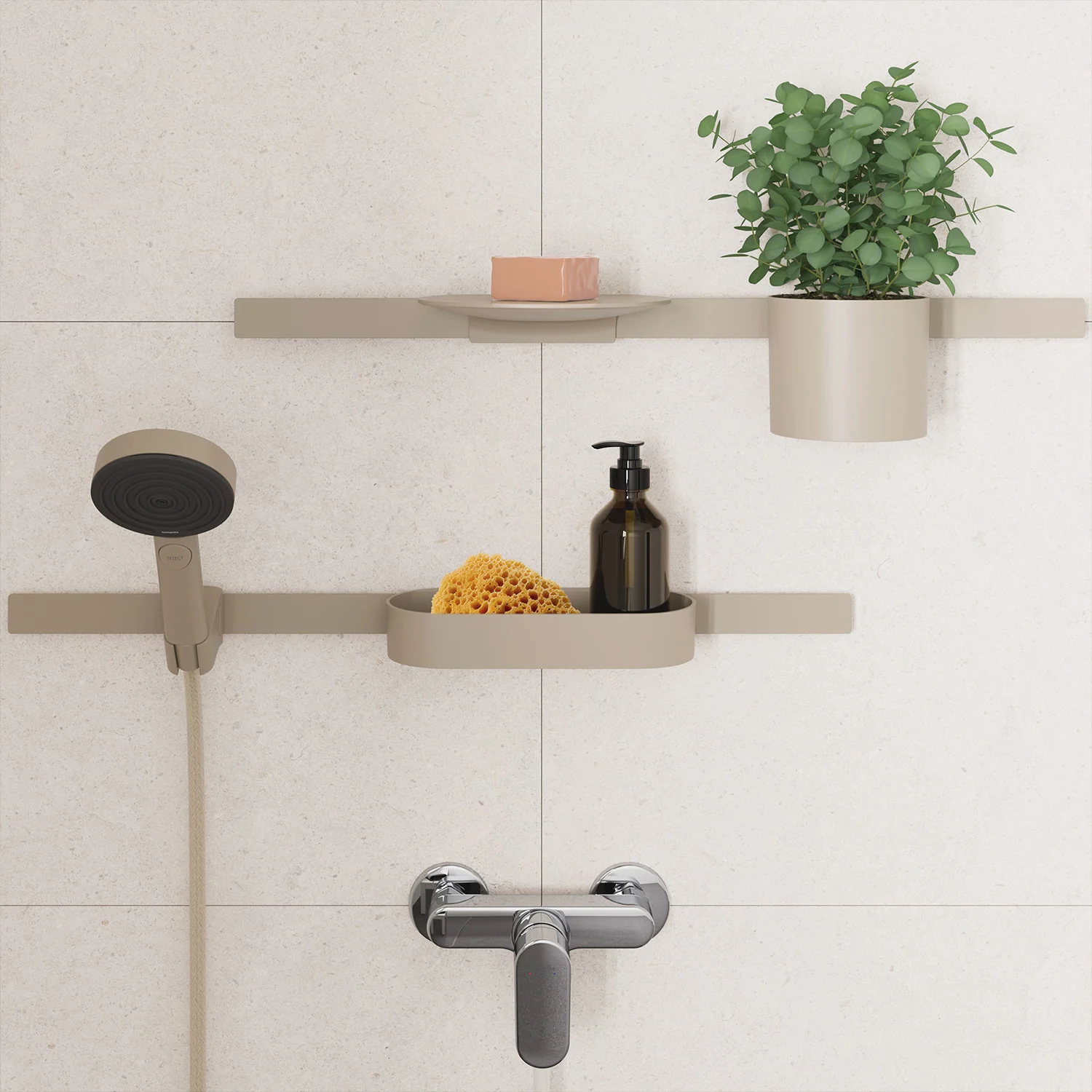 Półka prysznicowa z akcesoriami na ścianie łazienki, hansgrohe
