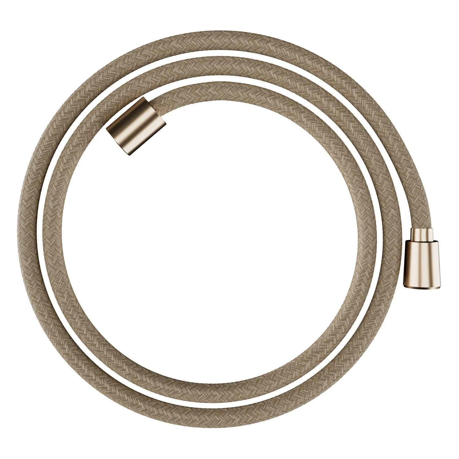 Beżowy wąż prysznicowy widok z góry na białym tle, hansgrohe