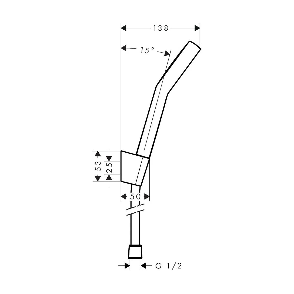 Rysunek techniczny uchwytu prysznicowego z wymiarami, hansgrohe