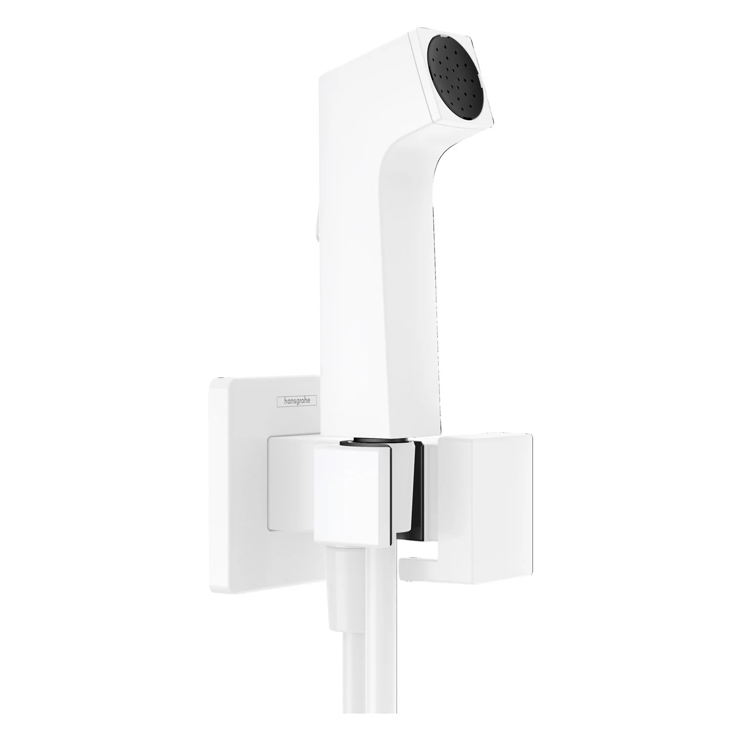 Biały prysznic z uchwytem widok z boku, hansgrohe