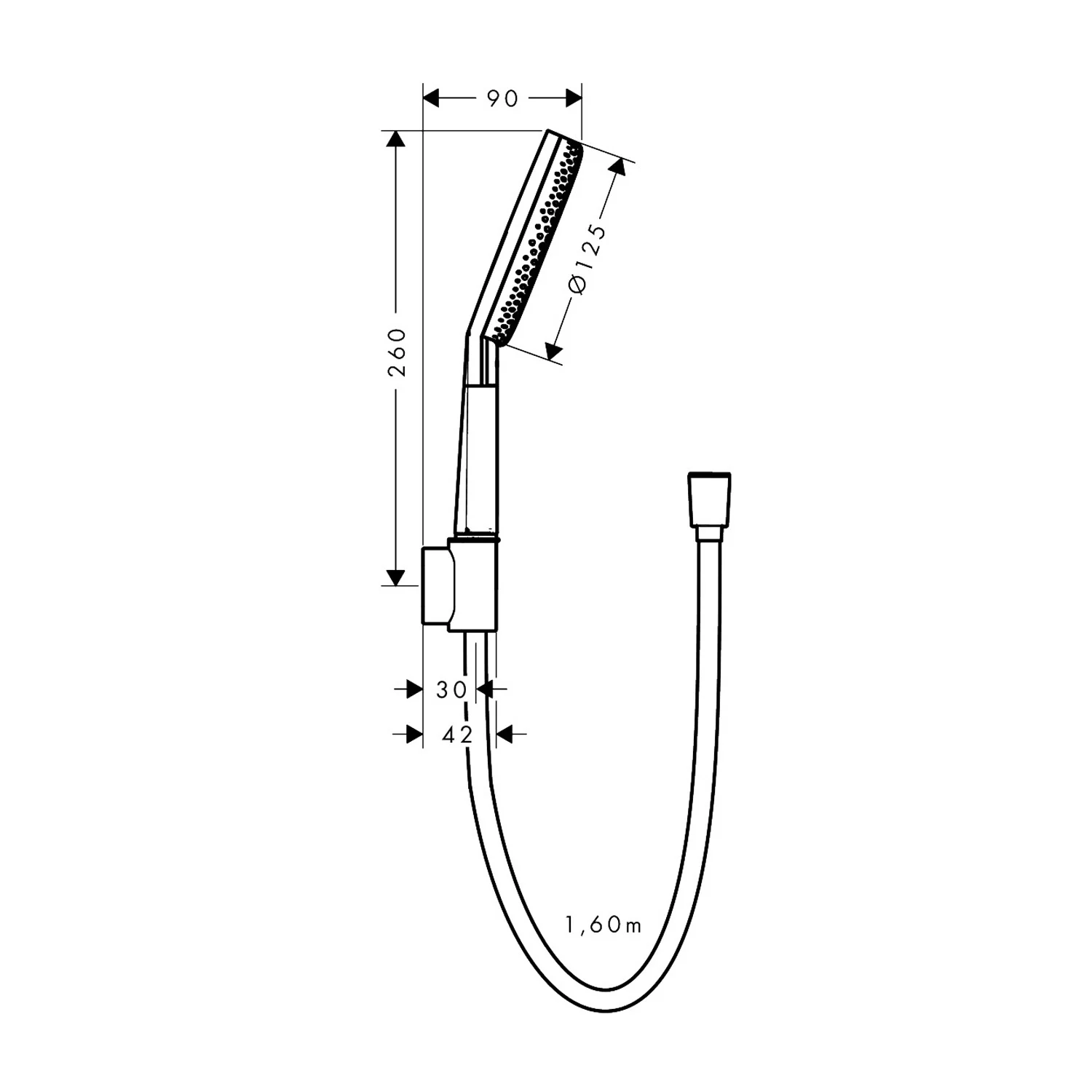 Rysunek techniczny zestawu prysznicowego z uchwytem, hansgrohe