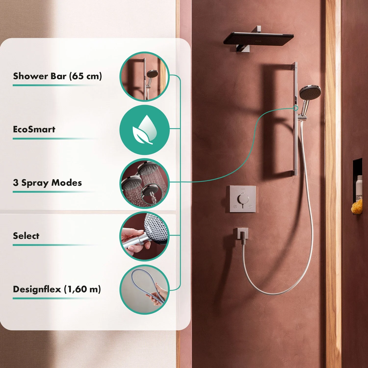 hansgrohe Raindance Alive Select S Brauseset 125 3jet EcoSmart mit Brausestange Unica E Puro 65 cm und Easy Slide Brausehalter Bild 11