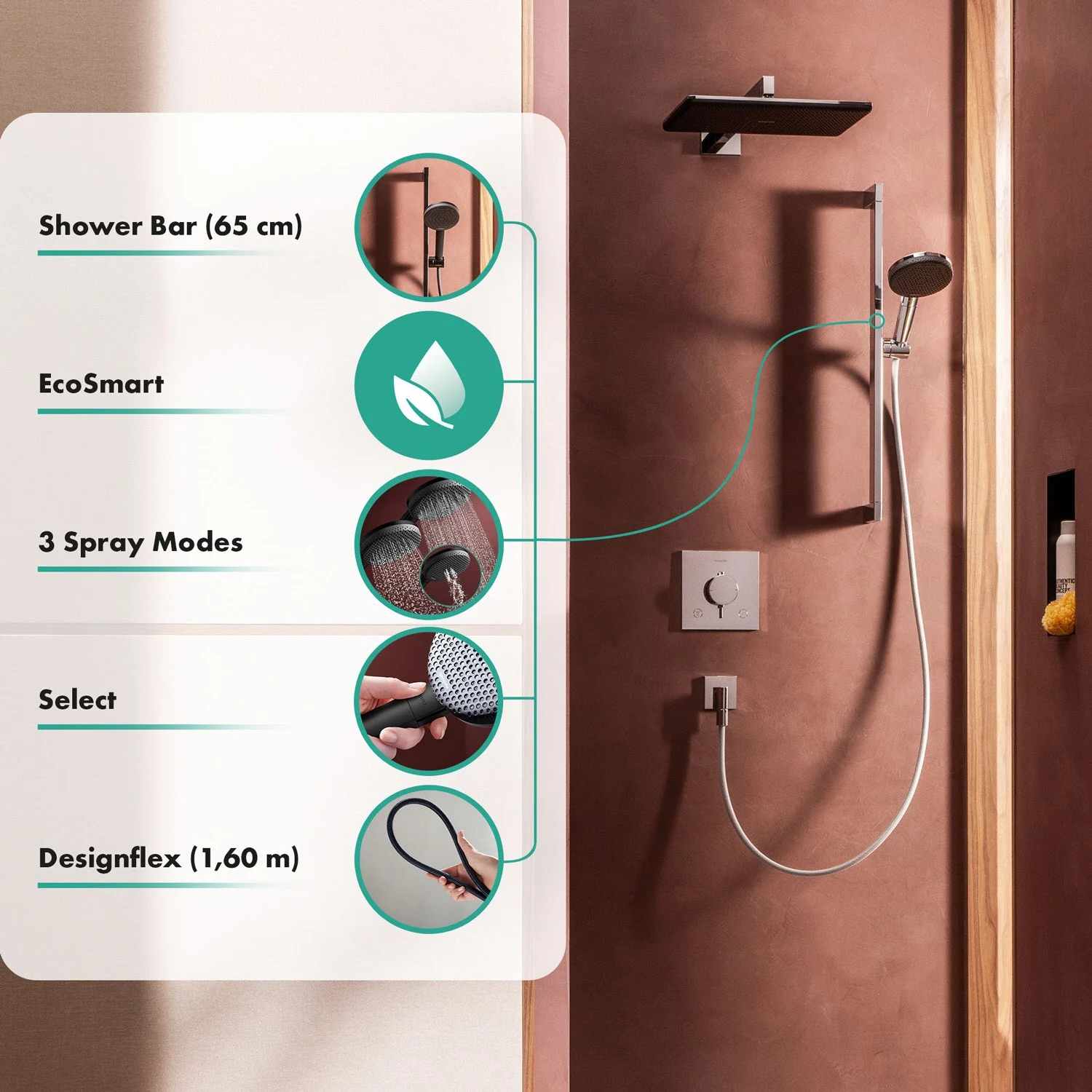 hansgrohe Raindance Alive Select S Brauseset 125 3jet EcoSmart mit Brausestange Unica E Puro 65 cm und Easy Slide Brausehalter Bild 9