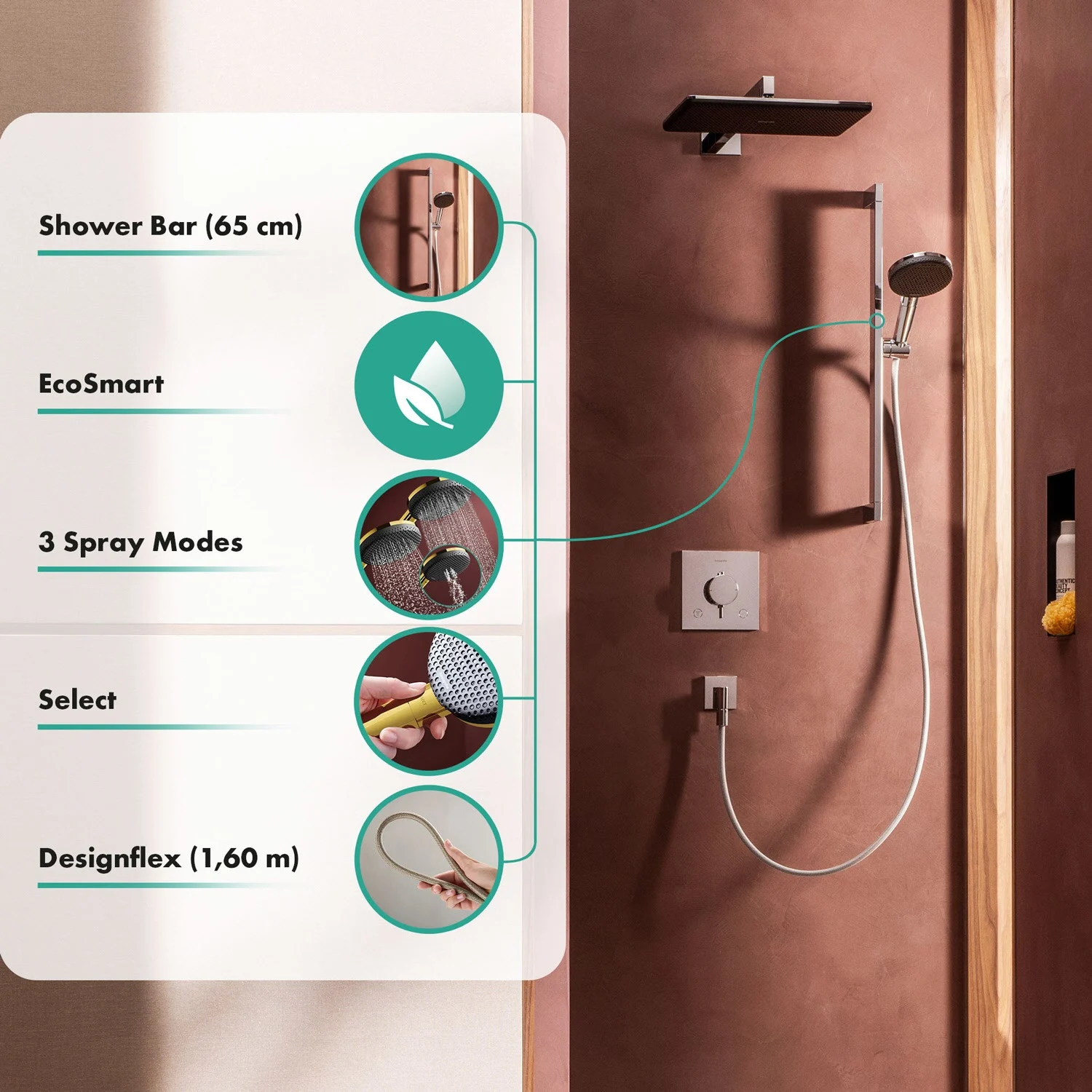 hansgrohe Raindance Alive Select S Brauseset 125 3jet EcoSmart mit Brausestange Unica E Puro 65 cm und Easy Slide Brausehalter Bild 8