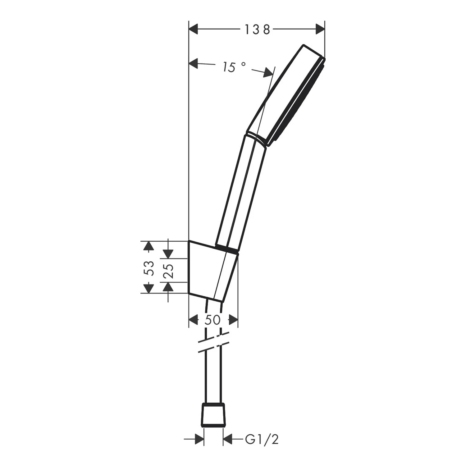 Rysunek techniczny zestawu uchwytów prysznicowych z wymiarami, hansgrohe