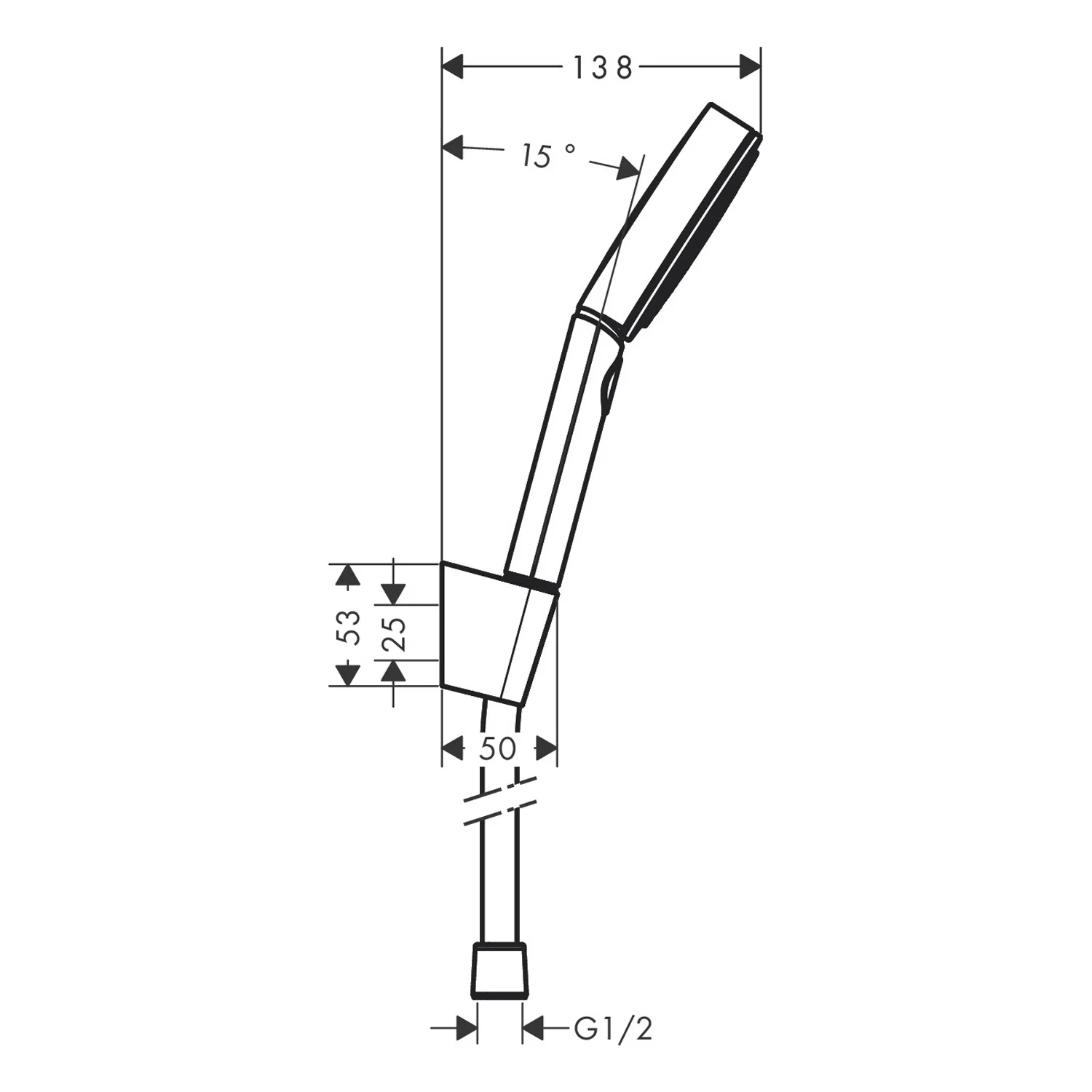 Rysunek techniczny prysznica ręcznego z wymiarami, hansgrohe
