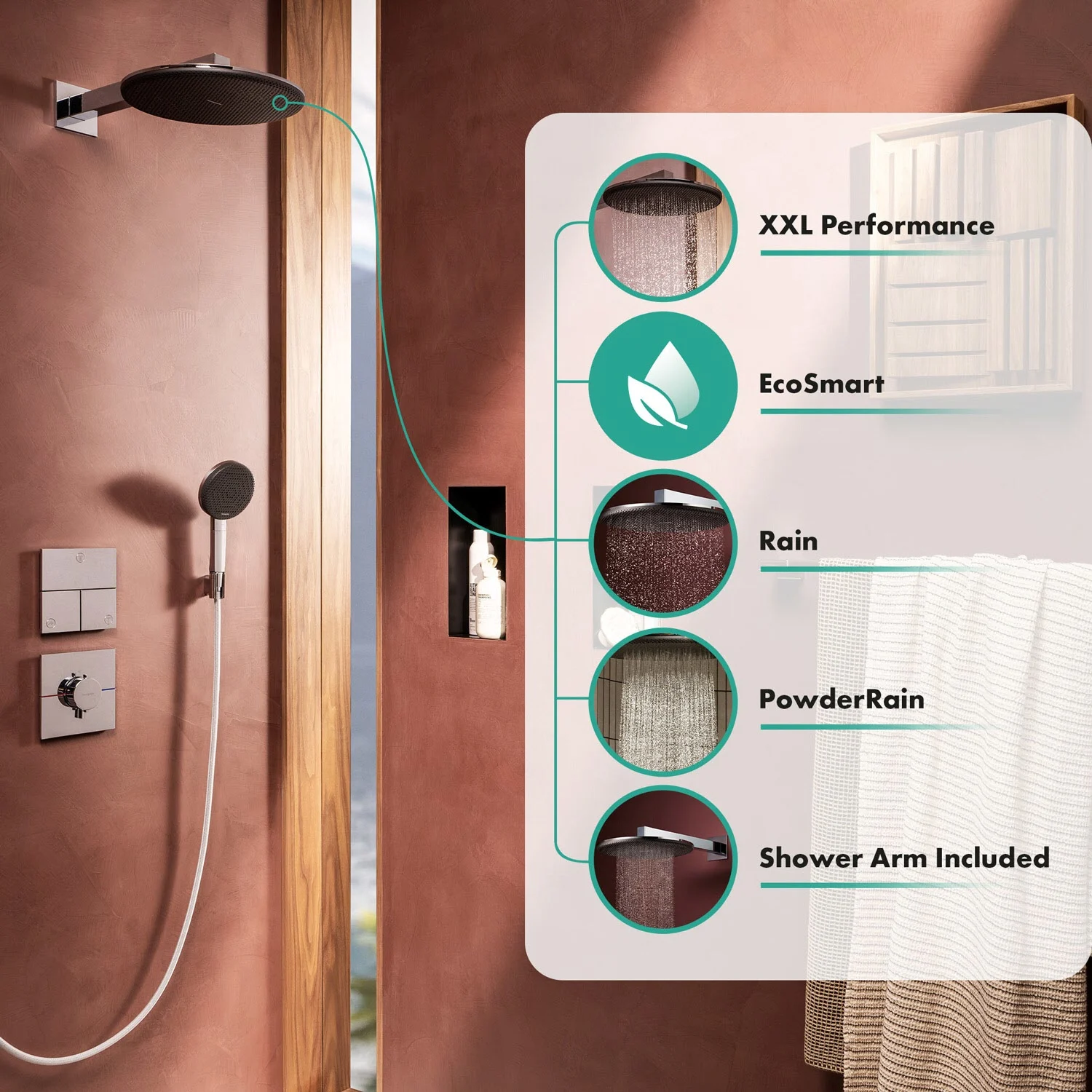 hansgrohe Raindance Alive S Kopfbrause 300 rund, 2 Strahlarten wassersparend, mit Brausearm Bild 10