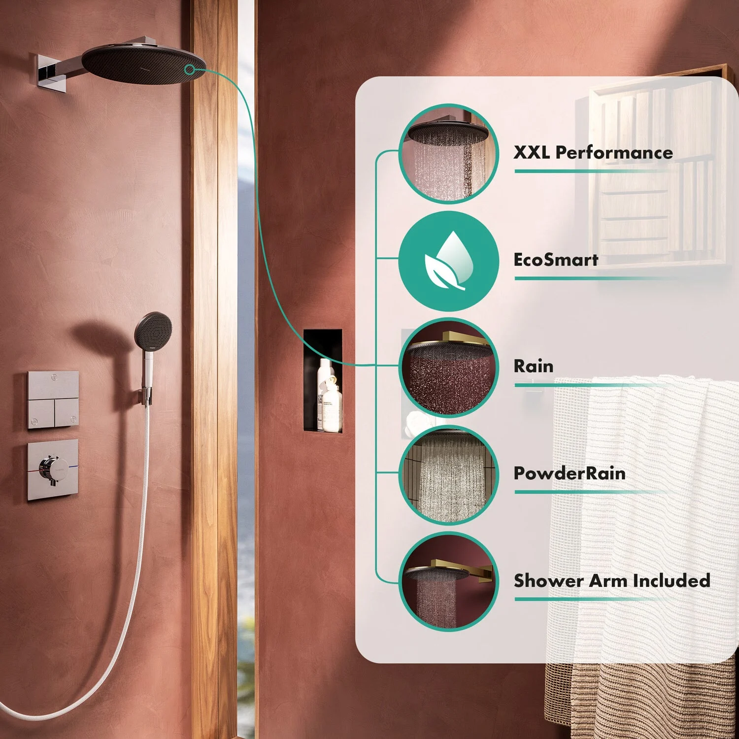 hansgrohe Raindance Alive S Kopfbrause 300 rund, 2 Strahlarten wassersparend, mit Brausearm Bild 7
