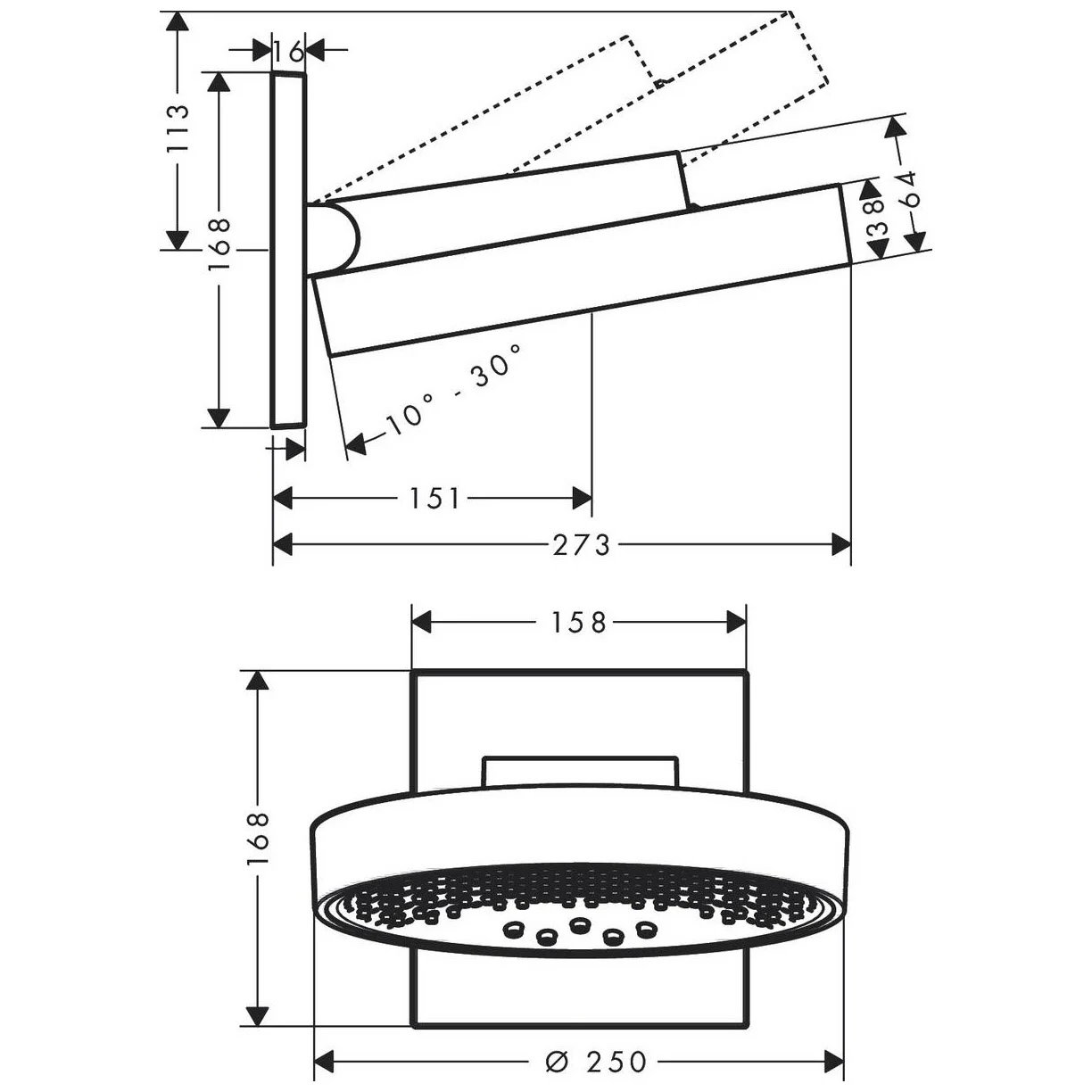 Rysunek techniczny deszczownicy, hansgrohe