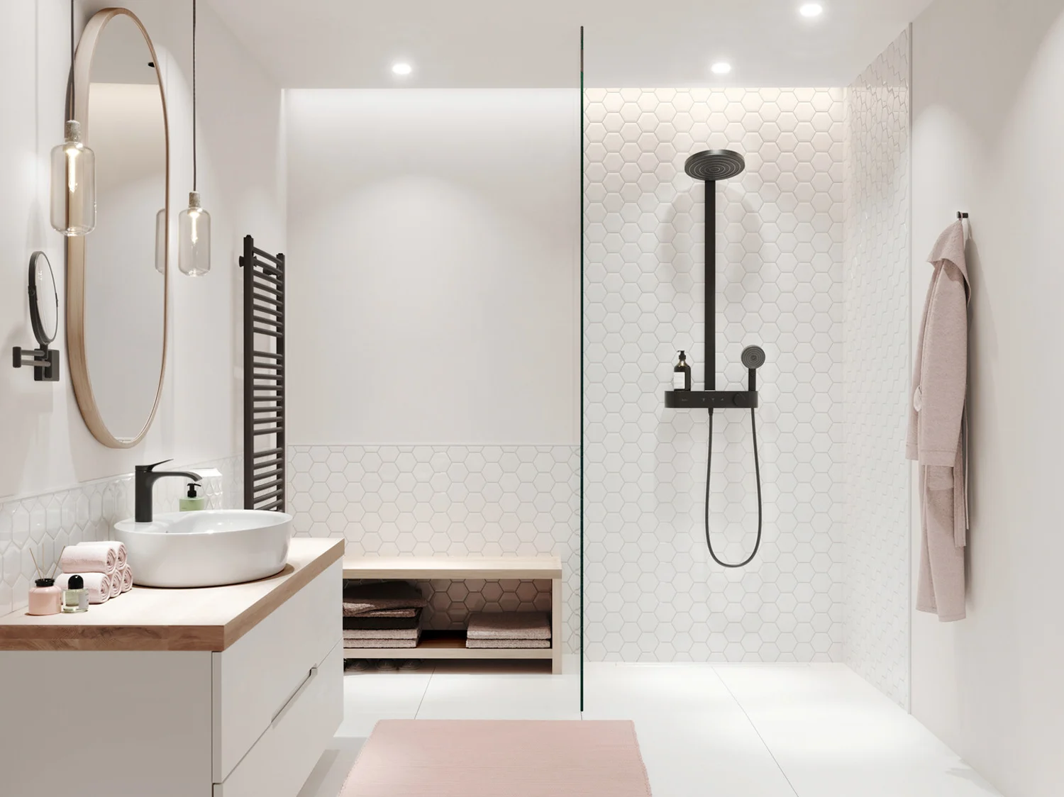 Nowoczesna łazienka z systemem prysznicowym zbliżenie, hansgrohe