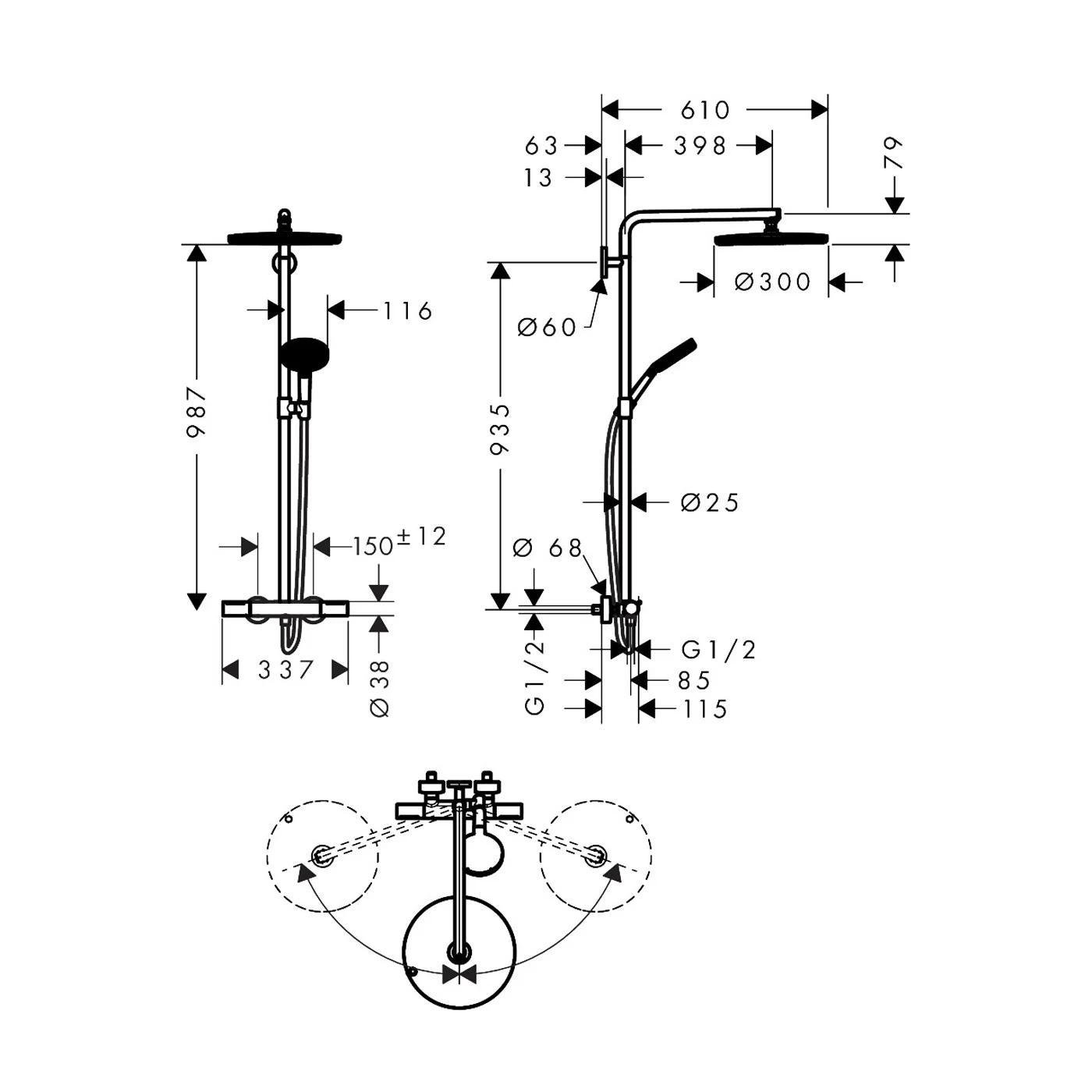 hansgrohe Raindance Alive S Puro Duschsystem 300 rund, 1 Strahlart wassersparend, mit Ecostat Element Bild 2