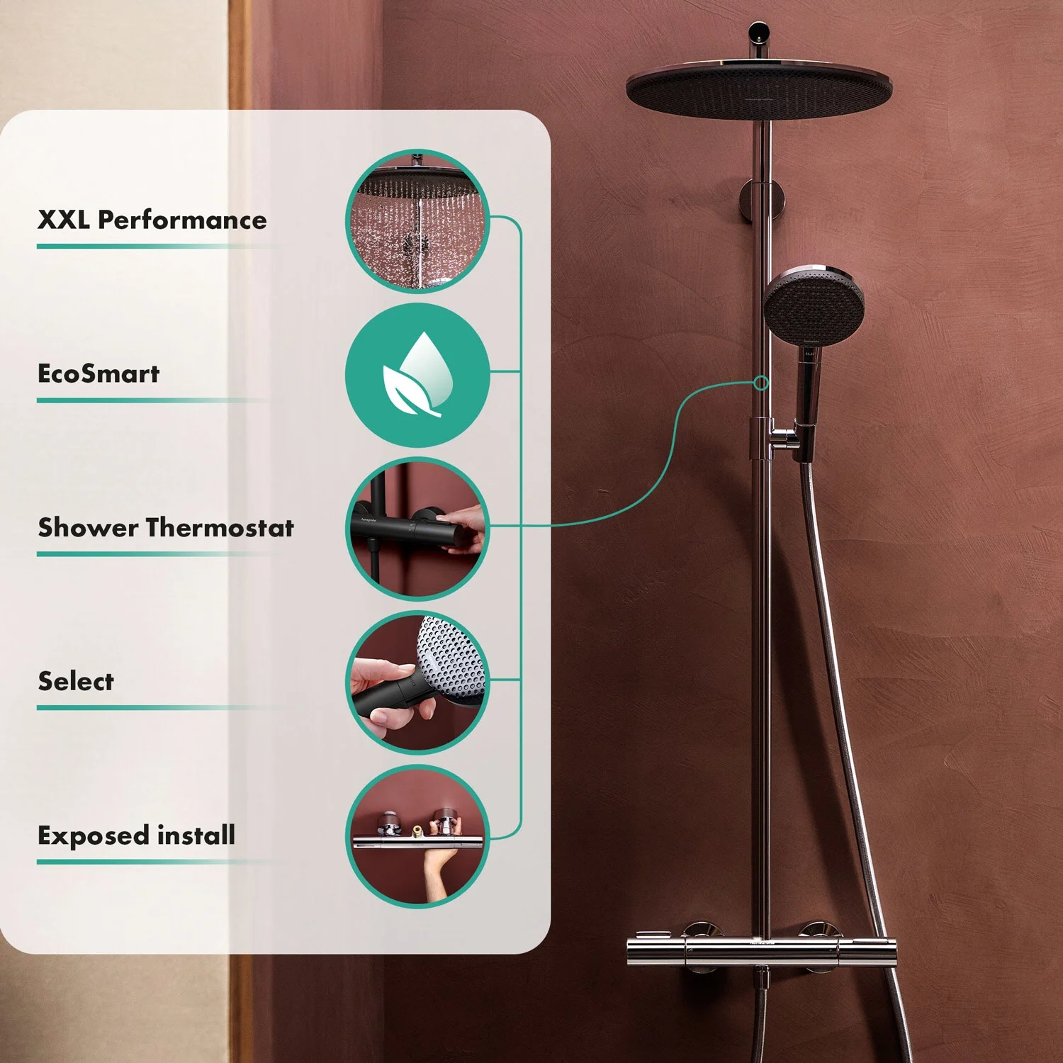 hansgrohe Raindance Alive S Puro Duschsystem 300 rund, 1 Strahlart wassersparend, mit Ecostat Element Bild 8