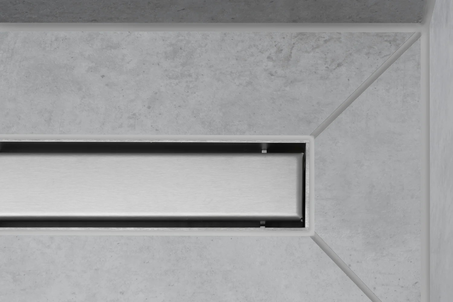 Zbliżenie odpływu prysznicowego w szarej podłodze, hansgrohe