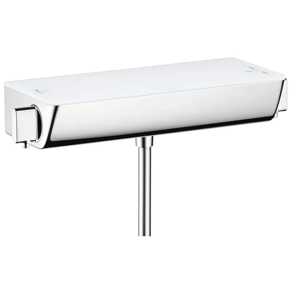 Widok przedni baterii termostatycznej z półką szklaną, hansgrohe