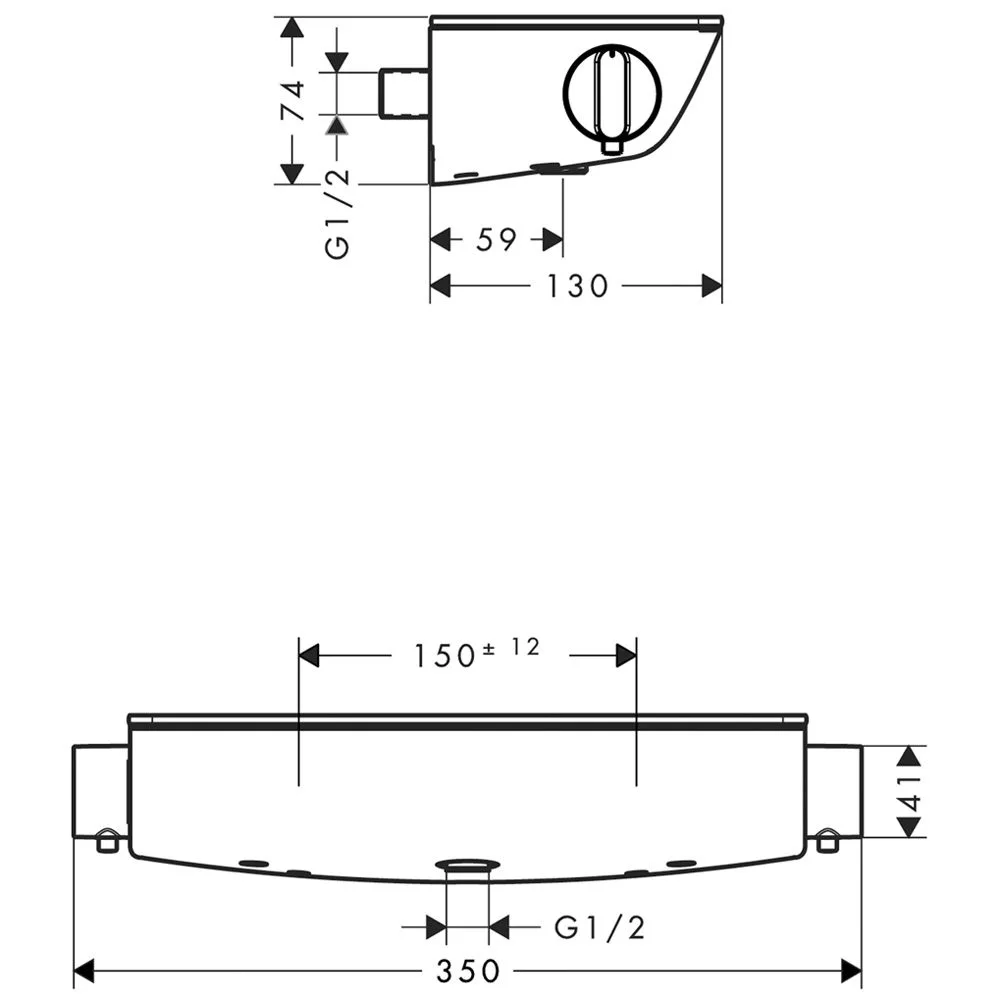 Rysunek techniczny baterii termostatycznej, hansgrohe