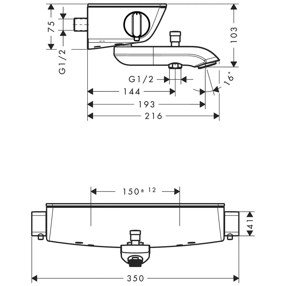 Rysunek techniczny termostatu wannowego, hansgrohe