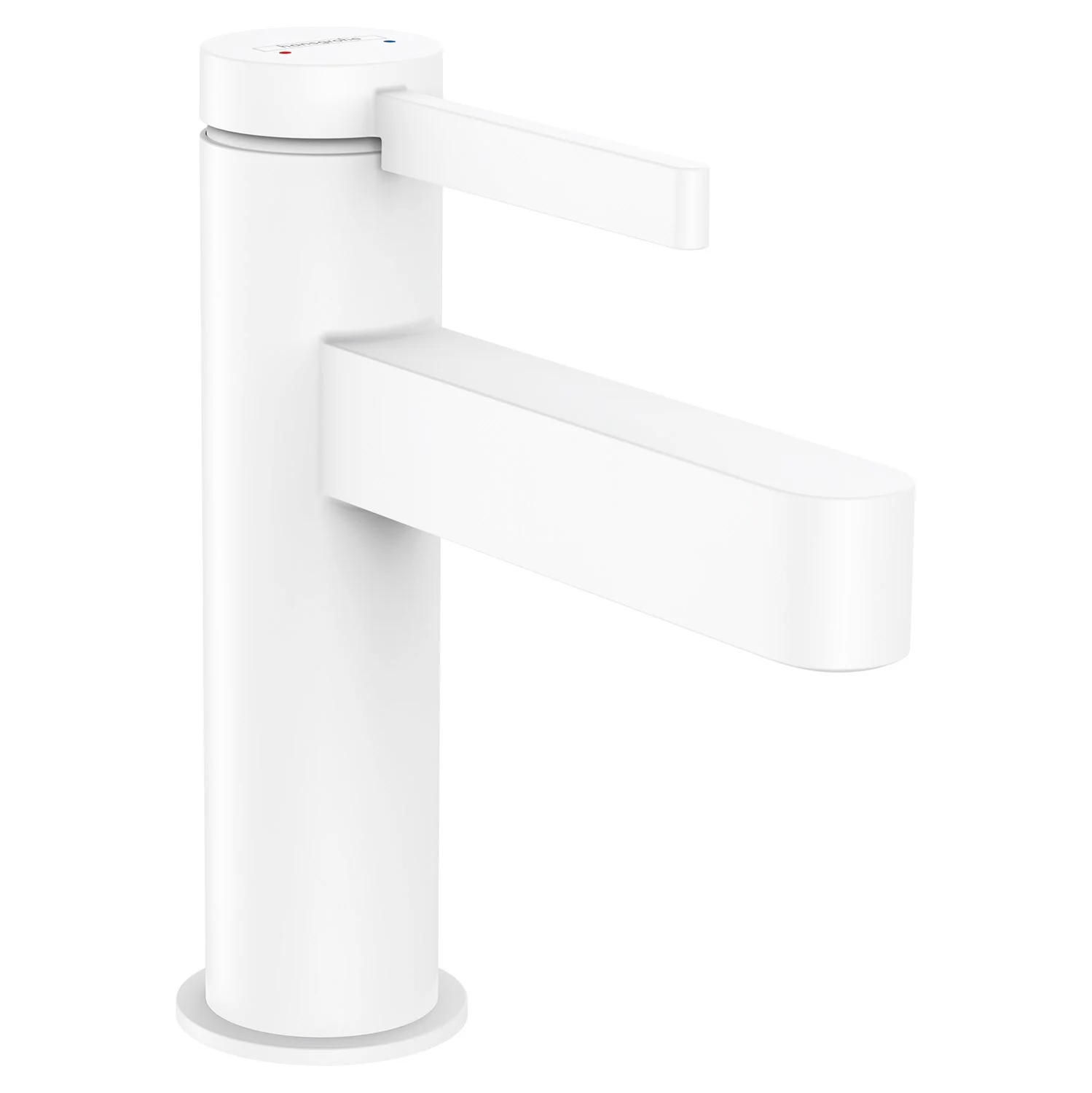 Biała bateria umywalkowa w widoku z przodu, hansgrohe