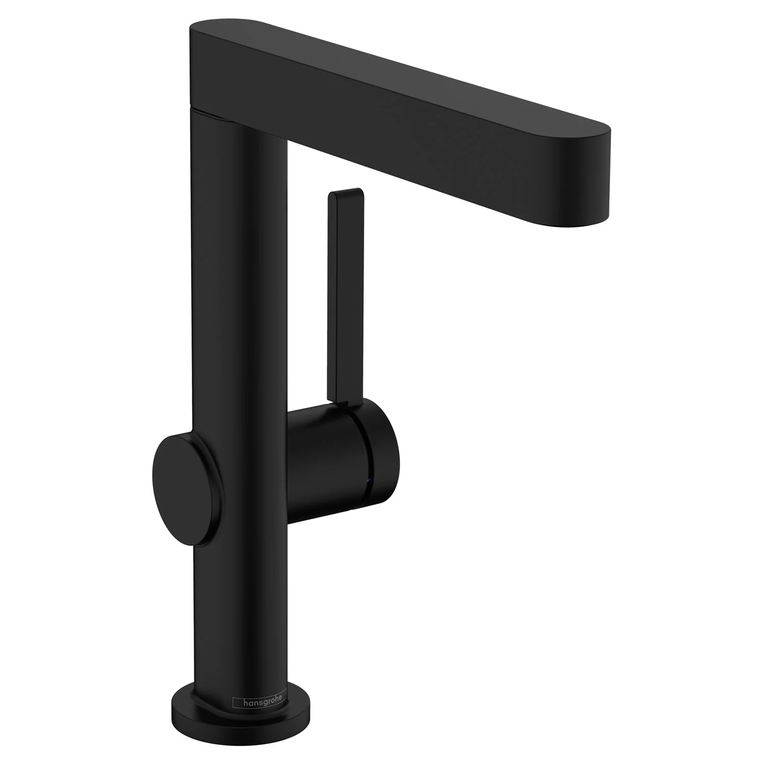 Czarna bateria umywalkowa widok z boku, hansgrohe