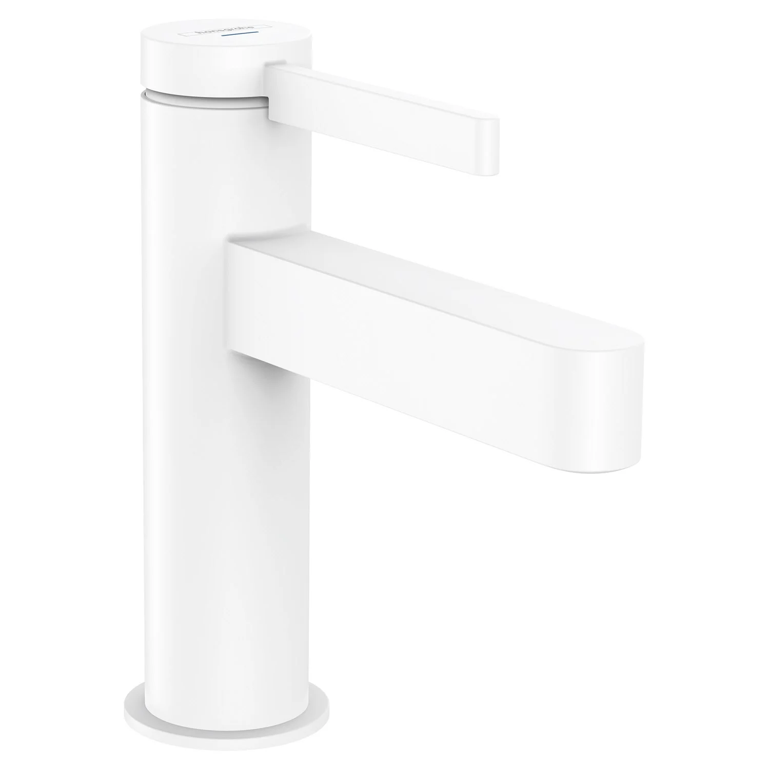 Biały zawór stojący w widoku bocznym, hansgrohe