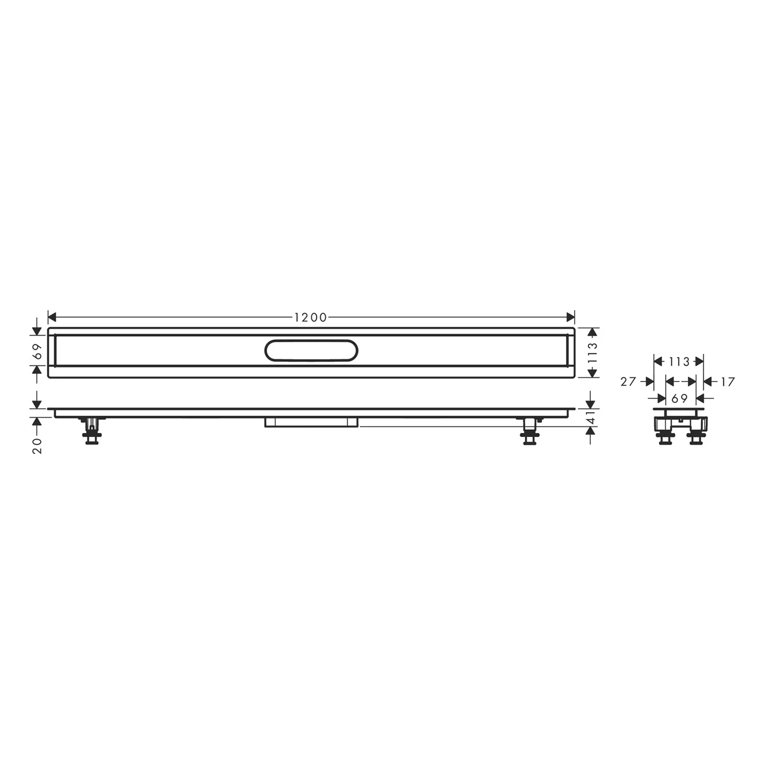 Rysunek techniczny zestawu instalacyjnego 120 cm, hansgrohe