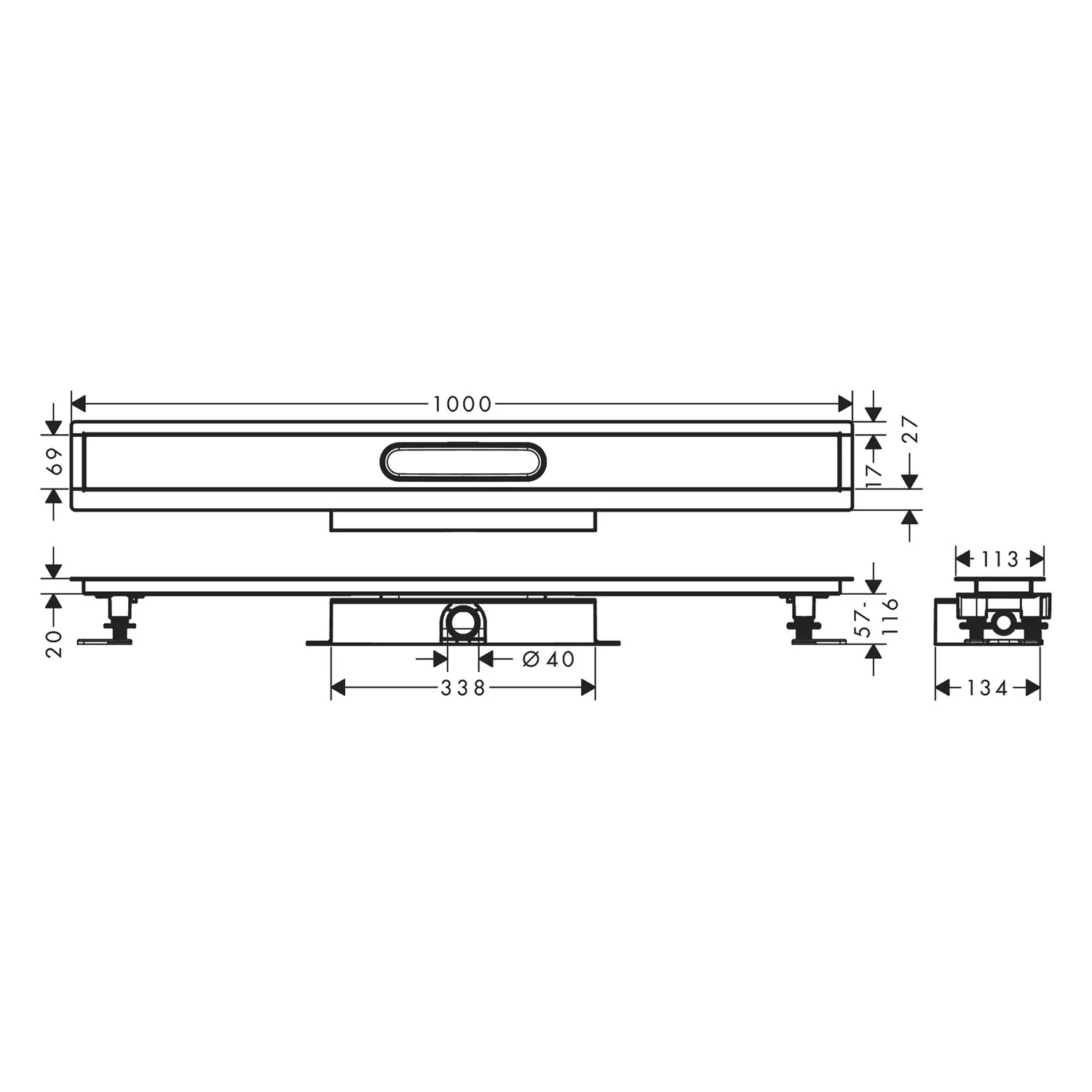 hansgrohe uBox universal Komplettset 100 cm, flache Installation für Duschrinnen Fertigsets Bild 2