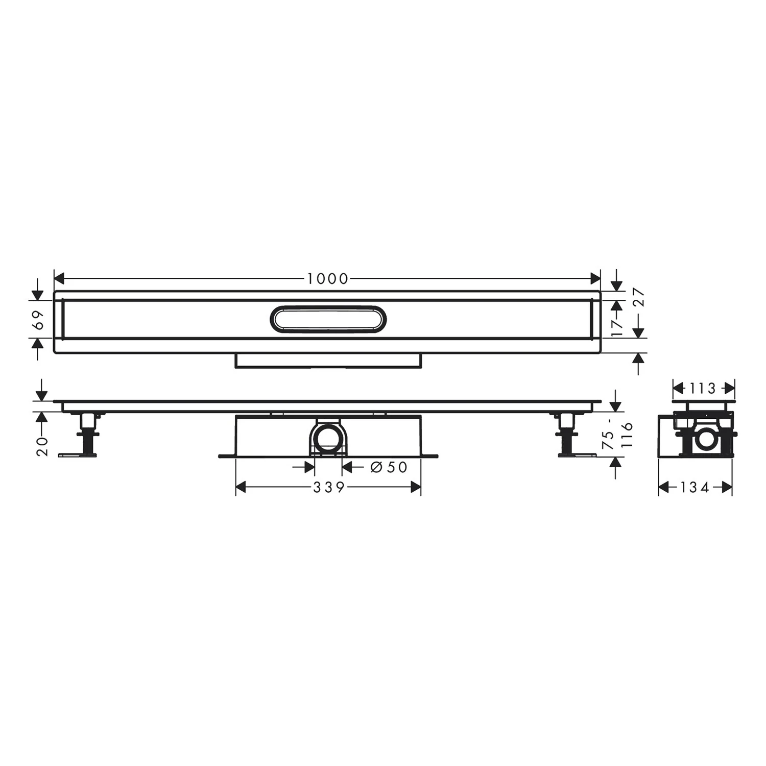 hansgrohe uBox universal Komplettset 100 cm, Standardinstallation für Duschrinnen Fertigsets Bild 2