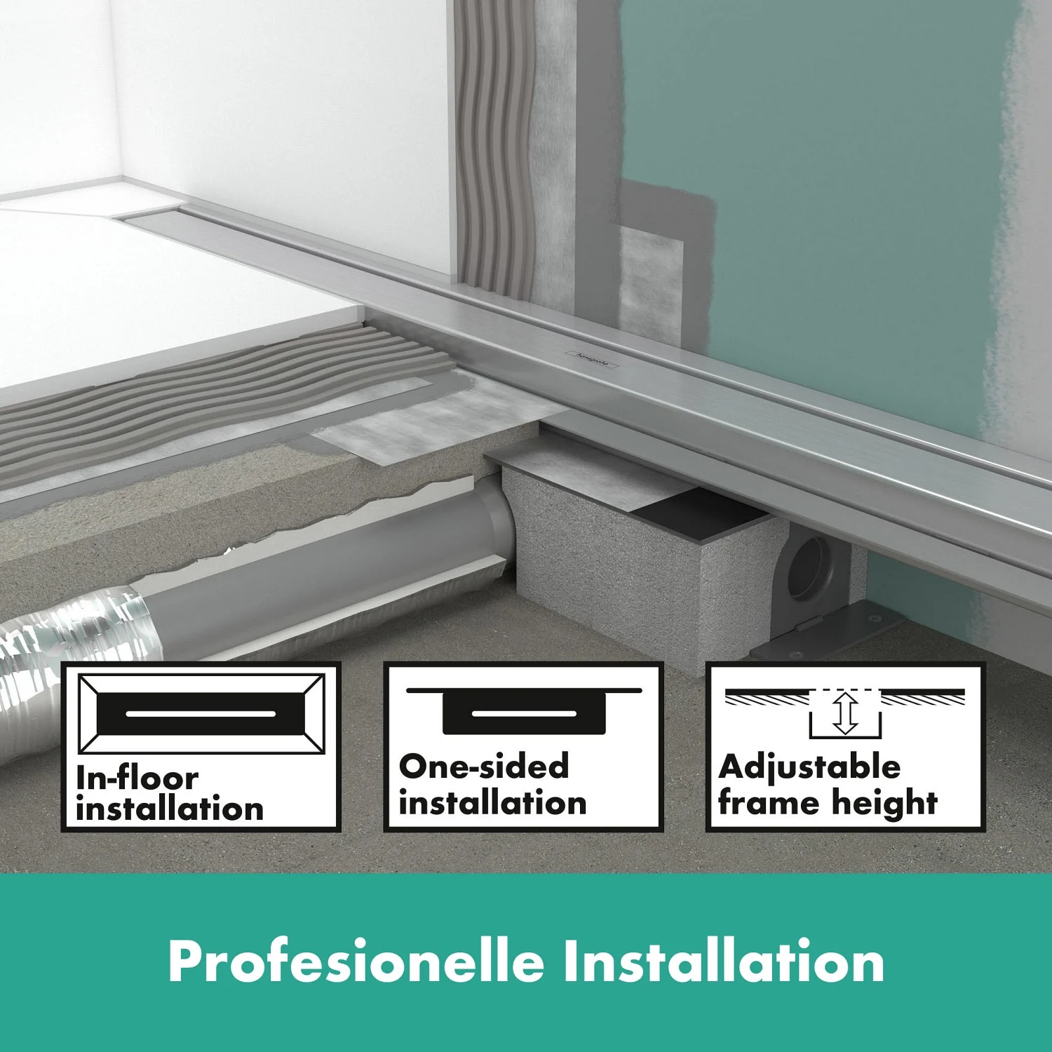 hansgrohe uBox universal Komplettset 100 cm, flache Installation für Duschrinnen Fertigsets Bild 3