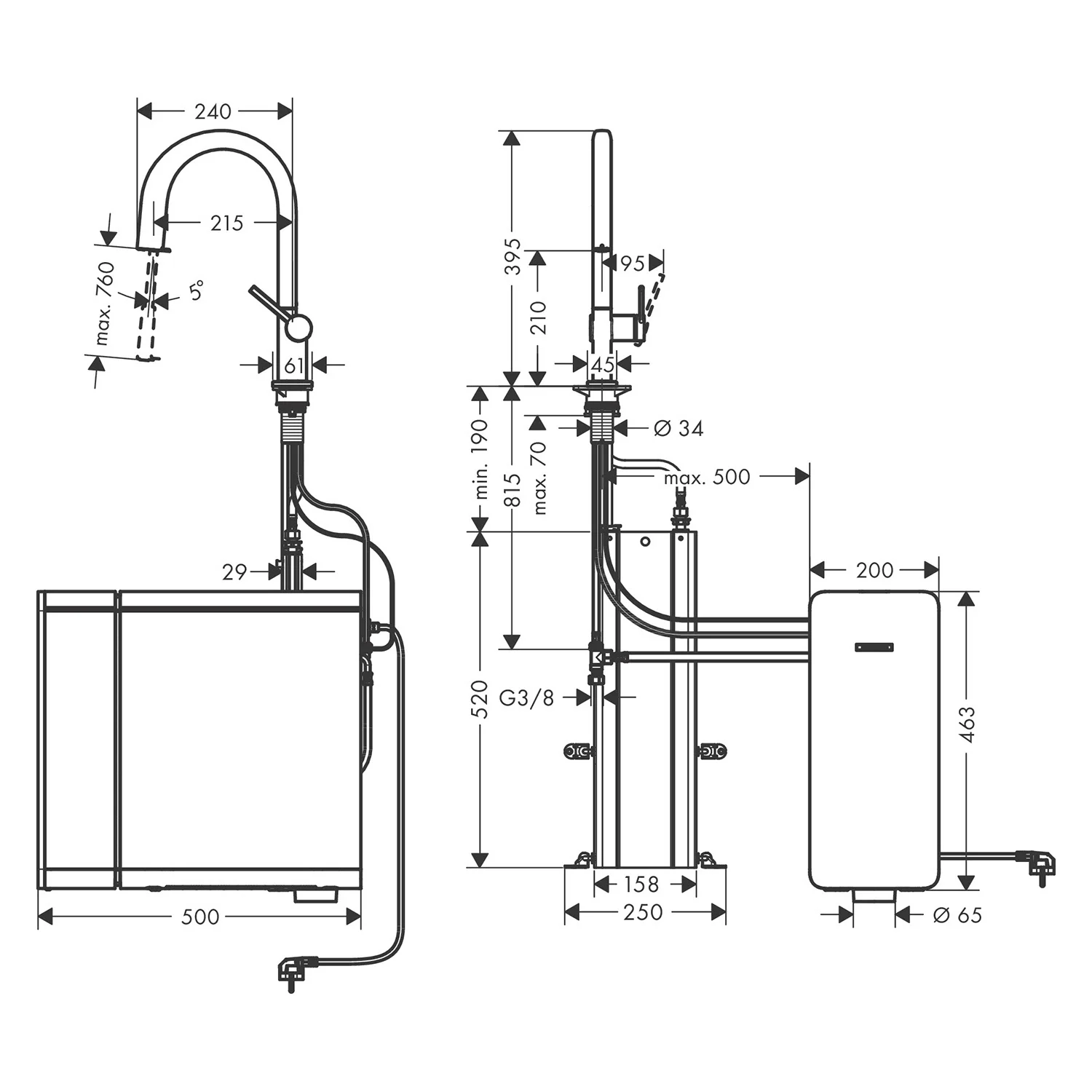 hansgrohe Aqittura M91 Filtersystem 210, Ausziehauslauf, 1jet, sBox, Starter Set, SodaSystem Bild 5
