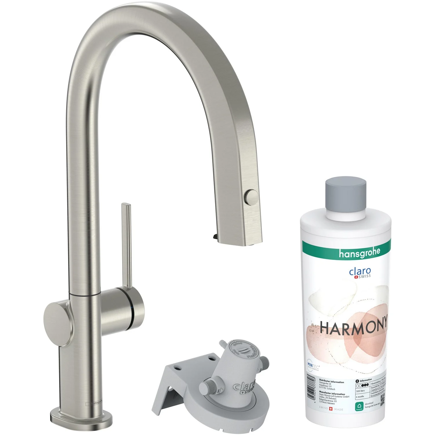 Bateria kuchenna w wyglądzie stali nierdzewnej z systemem filtracji, hansgrohe